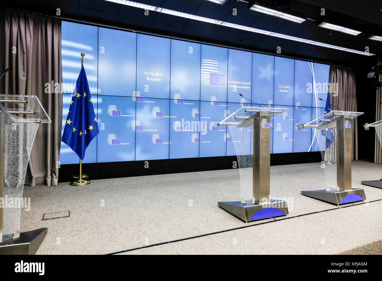 Bruxelles, Belgio, Dicembre 15, 2017: sala conferenze durante il vertice del Consiglio europeo Credito: Dominika Zarzycka/Alamy Live News Foto Stock