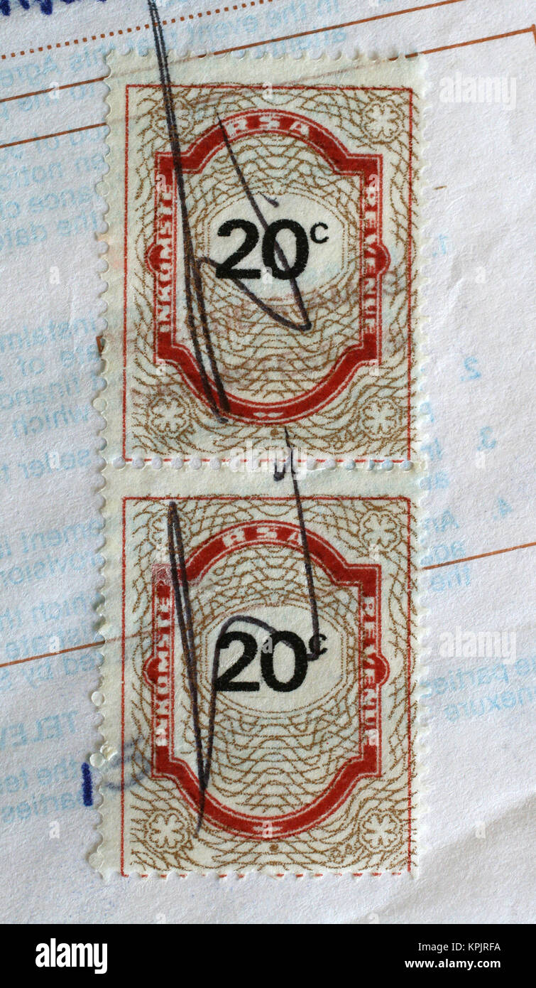 South African entrate francobollo firmato con firma, Sud Africa. Foto Stock