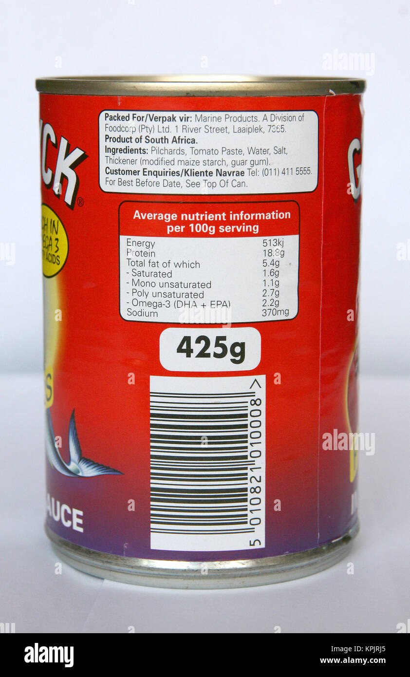 Possibile di Glenrych le sarde in salsa di pomodoro, Sud Africa. Foto Stock