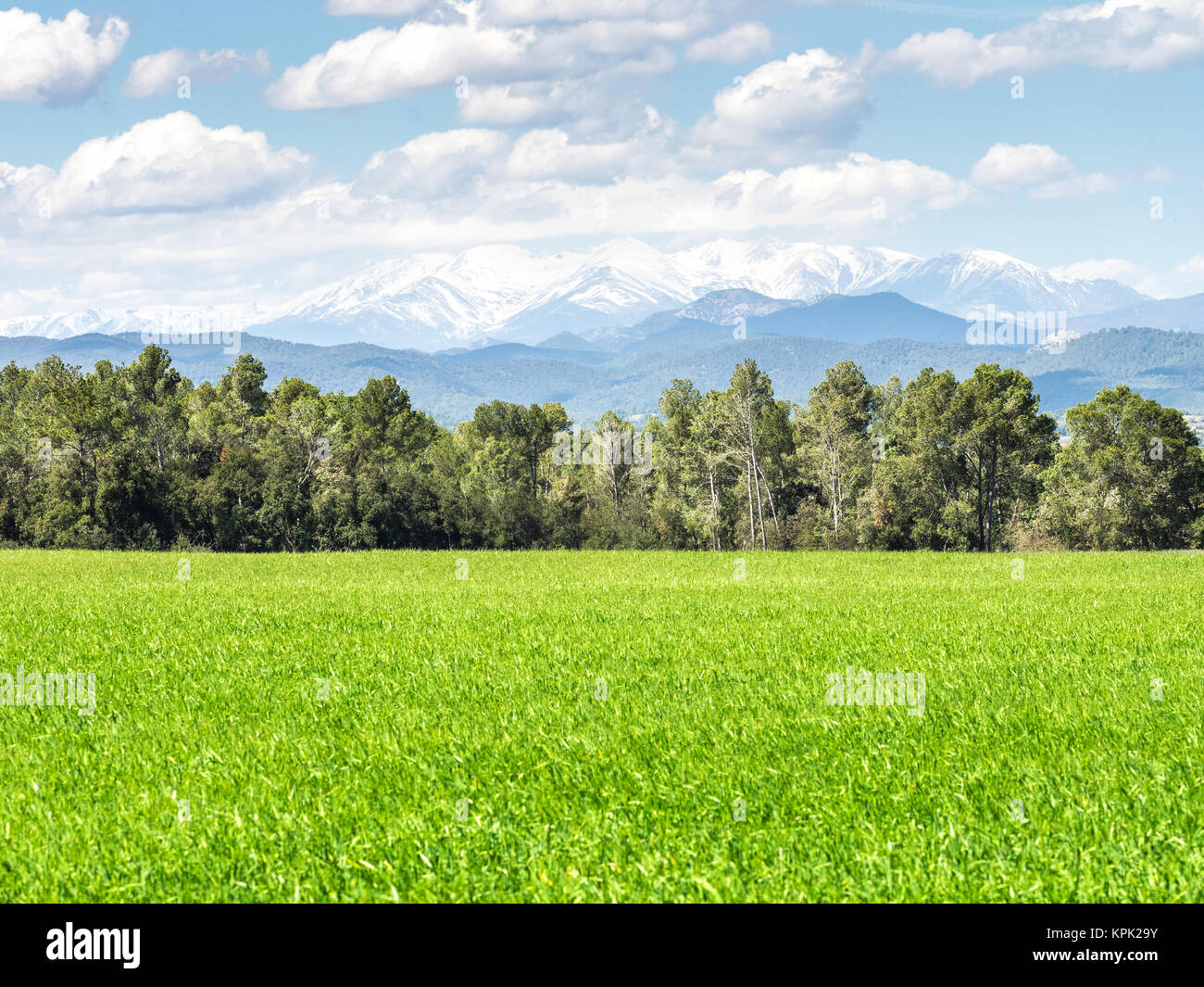 Pirenei dal villaggio Taravaus, Spagna Foto Stock