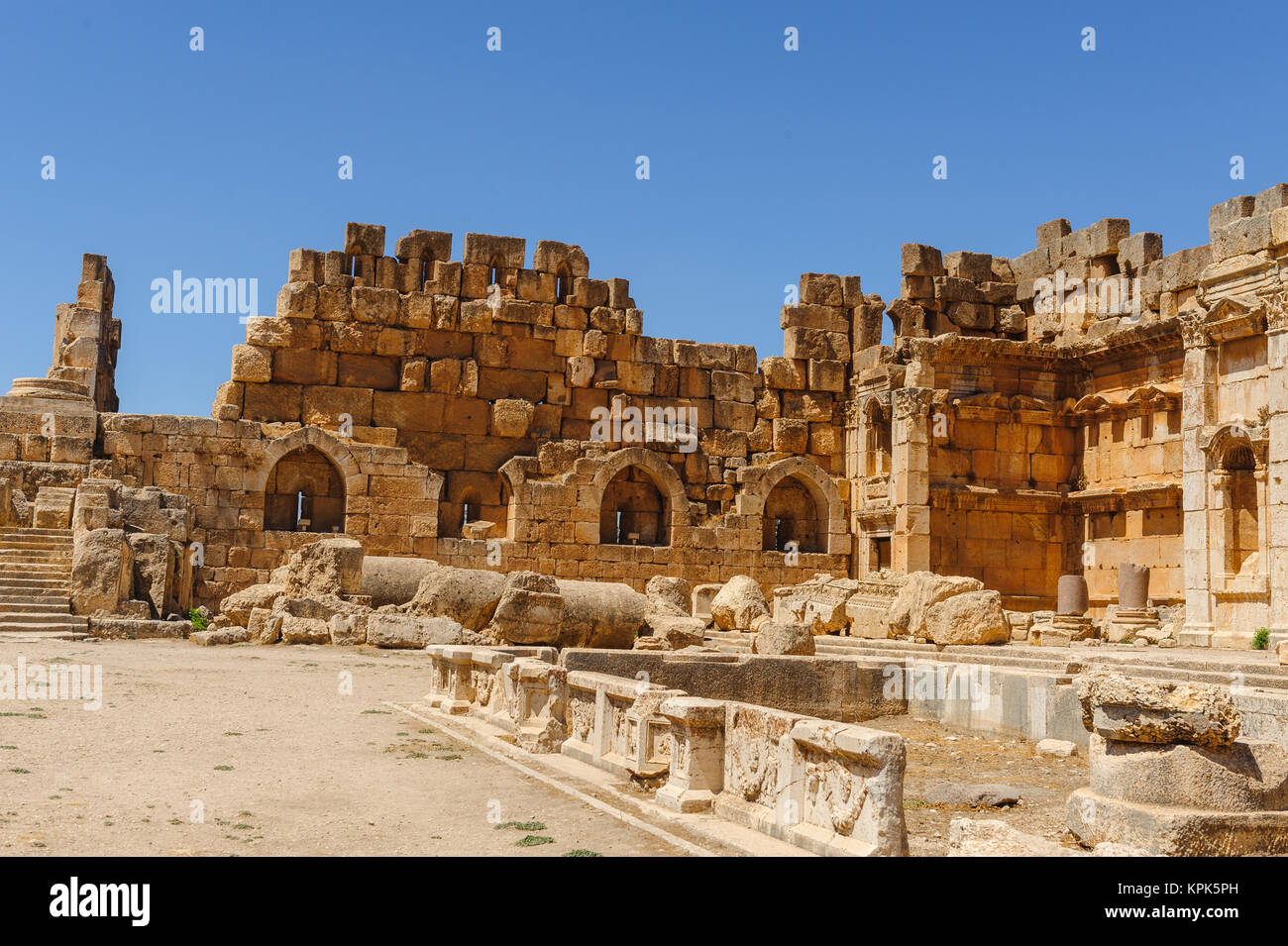 Baalbek antica città in Libano.Heliopolis tempio complesso.vicino al confine con la Siria.rimane Foto Stock