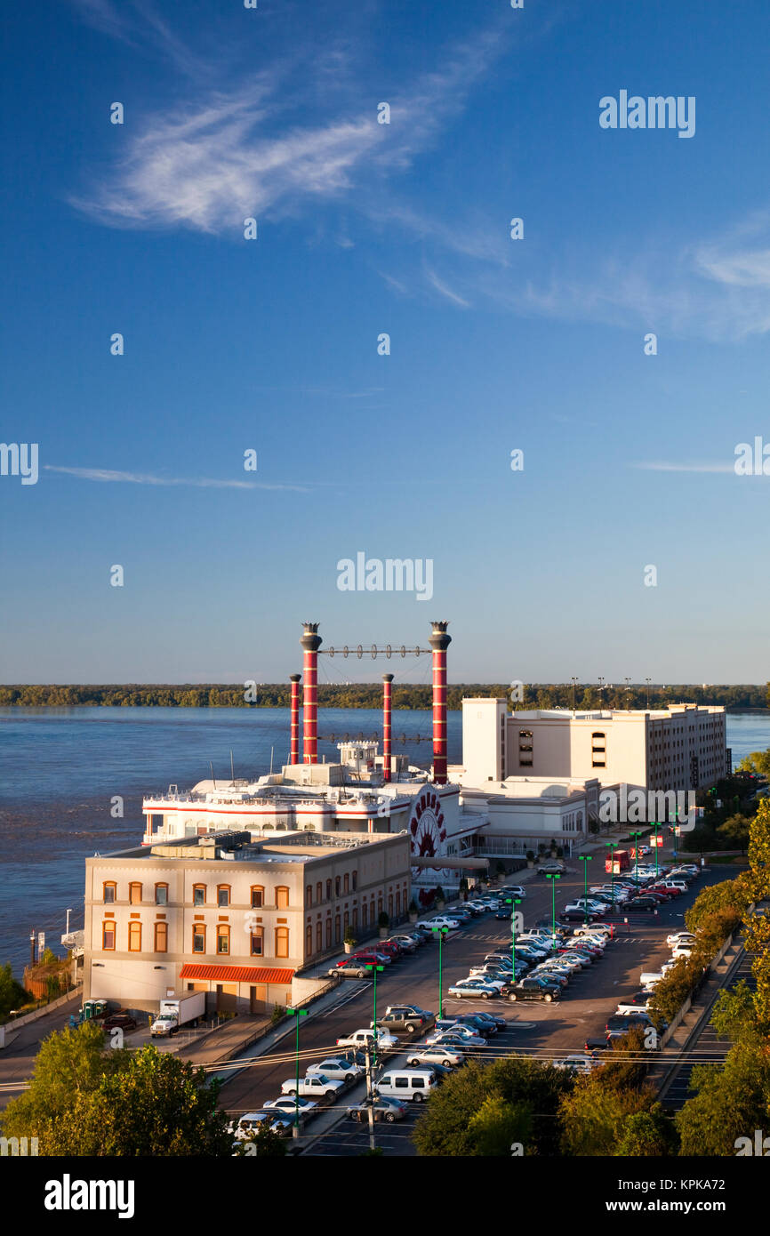 Stati Uniti d'America, Mississippi, Vicksburg. Dal casino' Ameristar Casino e del fiume Mississippi nel tardo pomeriggio. Foto Stock