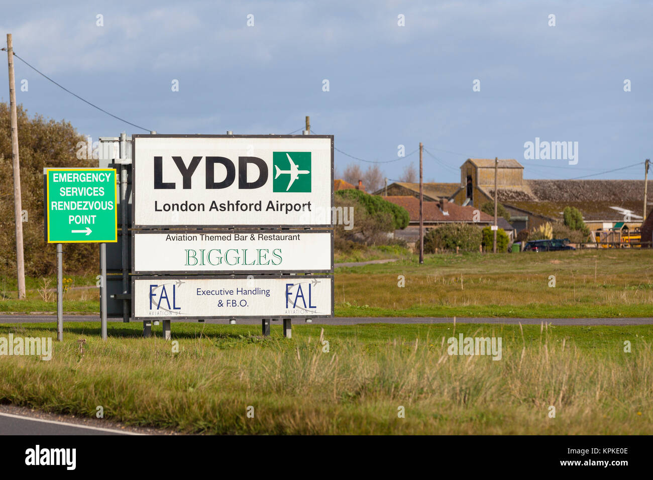 Lydd Londra aeroporto ashford segno, Regno Unito Foto Stock