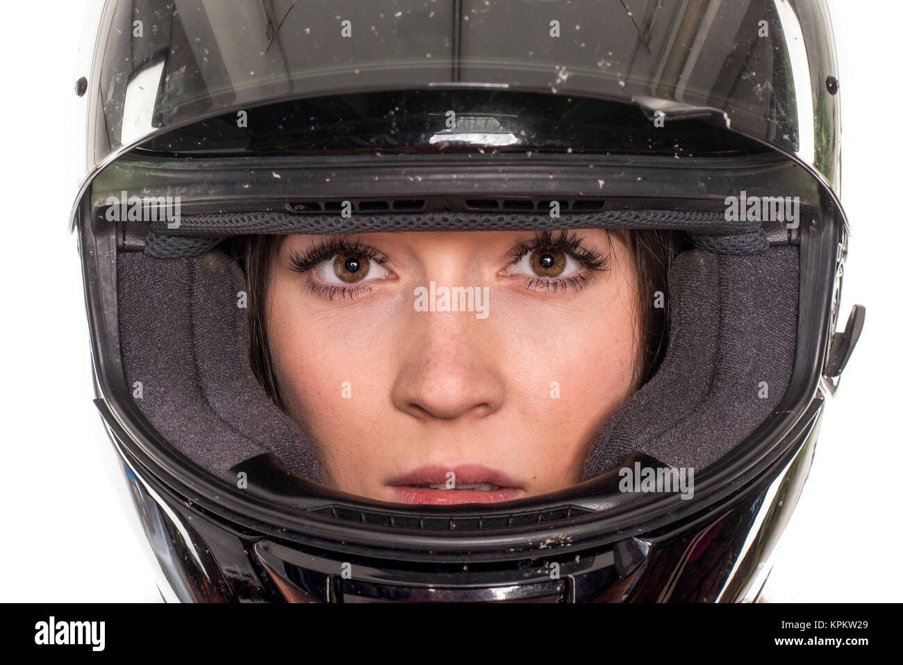 Ritratto di donna con casco Foto stock - Alamy