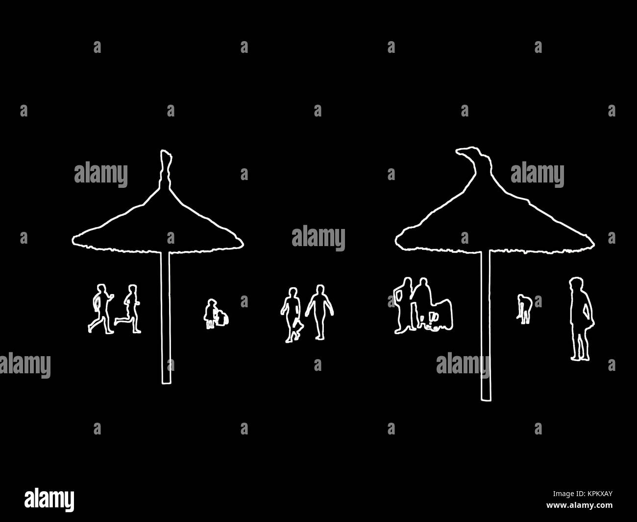 Sagome di persone in estate sulla spiaggia di giallo dorato astratta illustrazione dello sfondo. Foto Stock