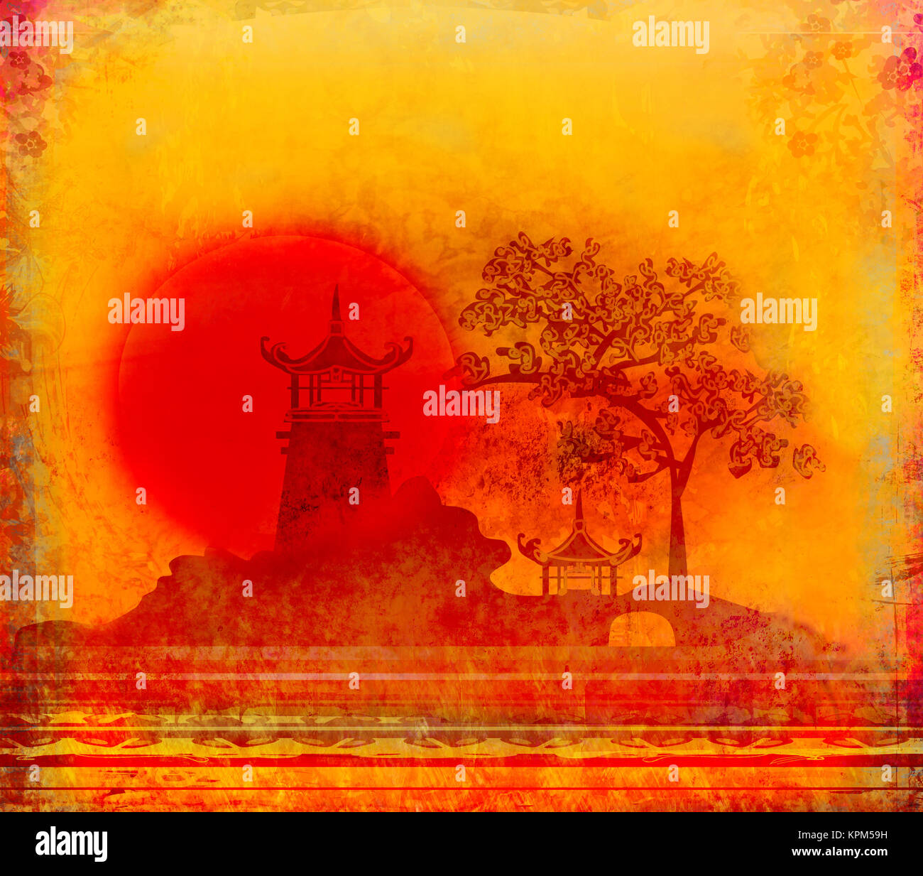 Scheda astratto con edifici asiatici Foto Stock