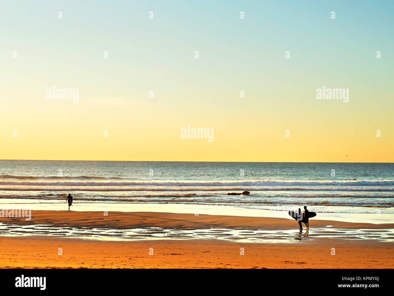 Surfpoint al tramonto, Portogallo Foto Stock