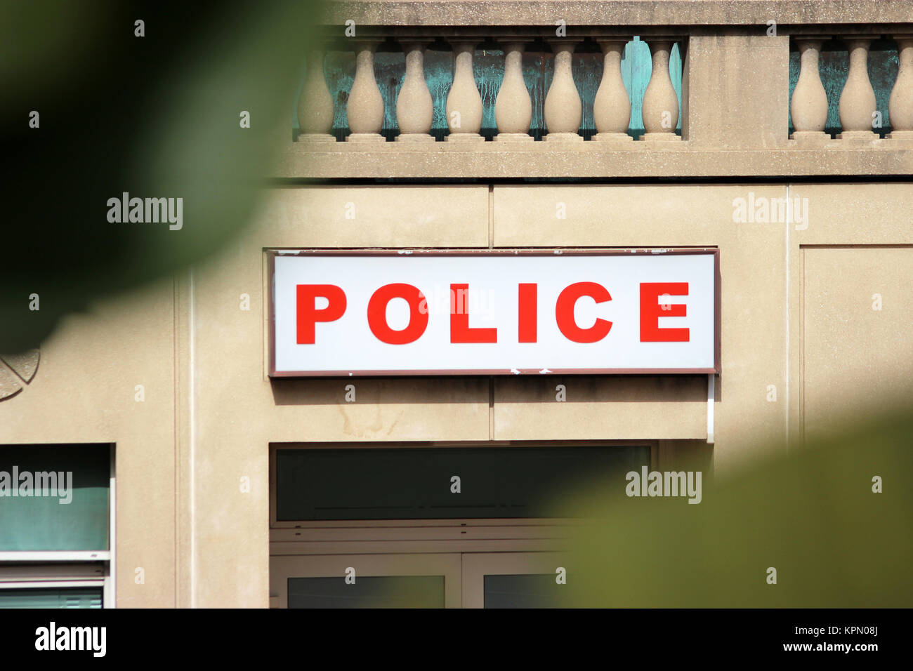 Stazione di polizia di segno Foto Stock