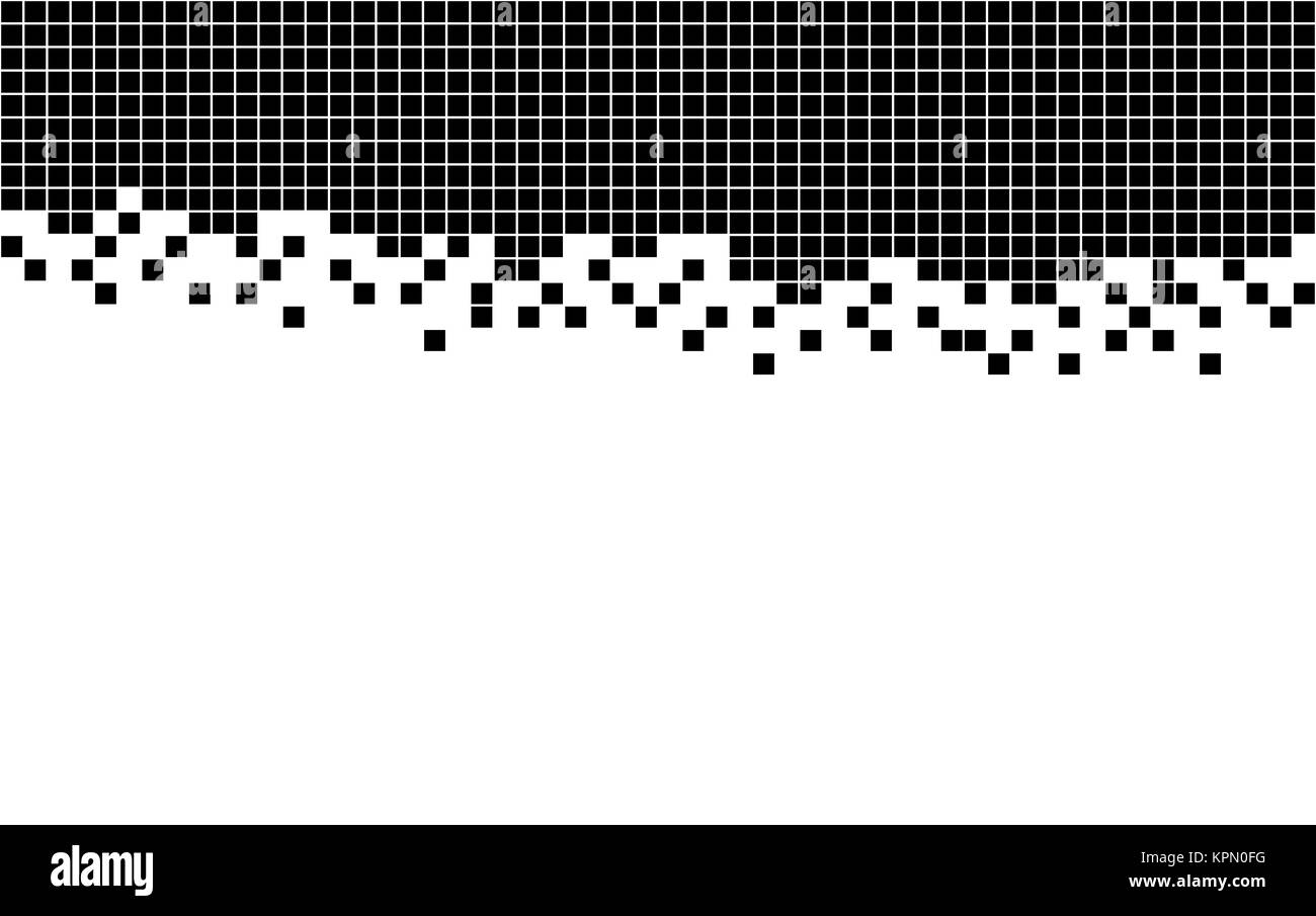 Ungleichmäßige Kante aus schwarzen Pixeln auf weißem Hintergrund Foto Stock