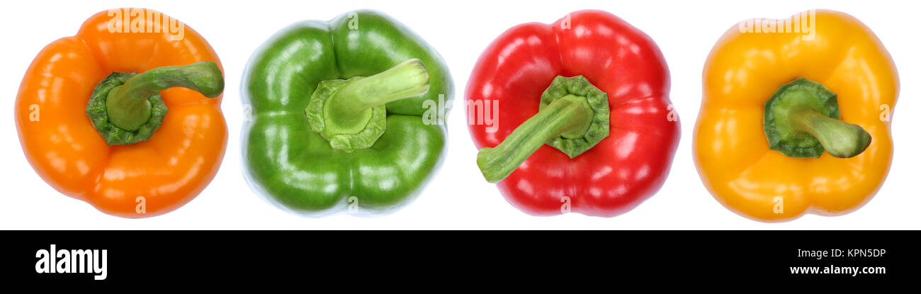 Collezione paprica peperoni verdure isolati esonerati in una serie di taglio superiore Foto Stock