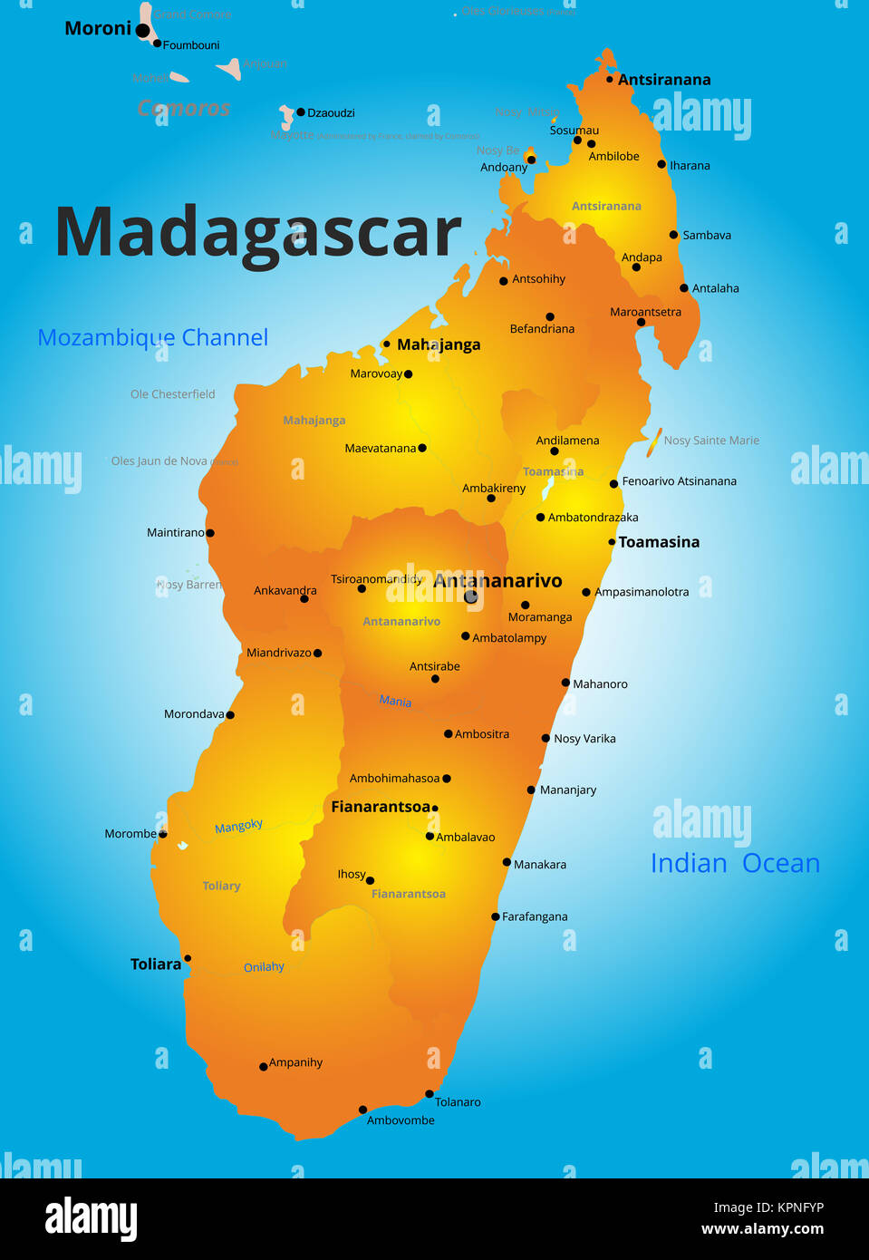 Mappa a colori del Madagascar paese Foto Stock