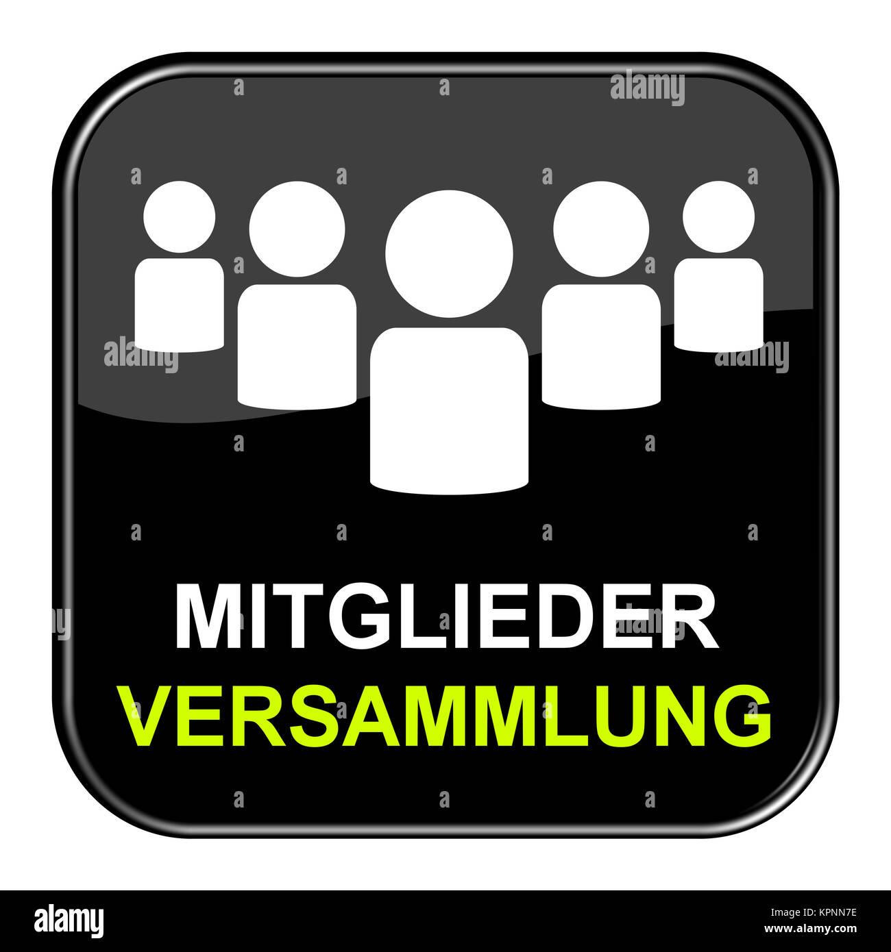 Schwarzer isolierter pulsante Simbolo mit zeigt Mitgliederversammlung Foto Stock