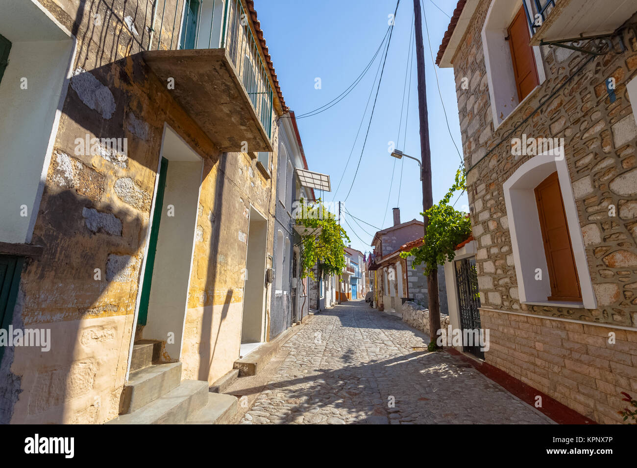 Il pittoresco villaggio di Agiasos è situato nella parte sud dell isola di Lesbo ed è famosa per i pittoreschi edifici e chiese Foto Stock