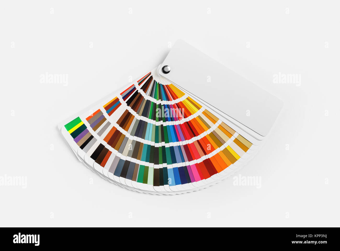 Tavolozza dei colori su carta bianca dello sfondo. Guida di campioni di vernice. Catalogo colorato. Lay piatto. Foto Stock