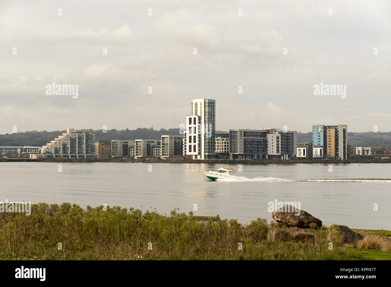 La Baia di Cardiff e la laguna di marea, Cardiff Wales, Regno Unito Foto Stock