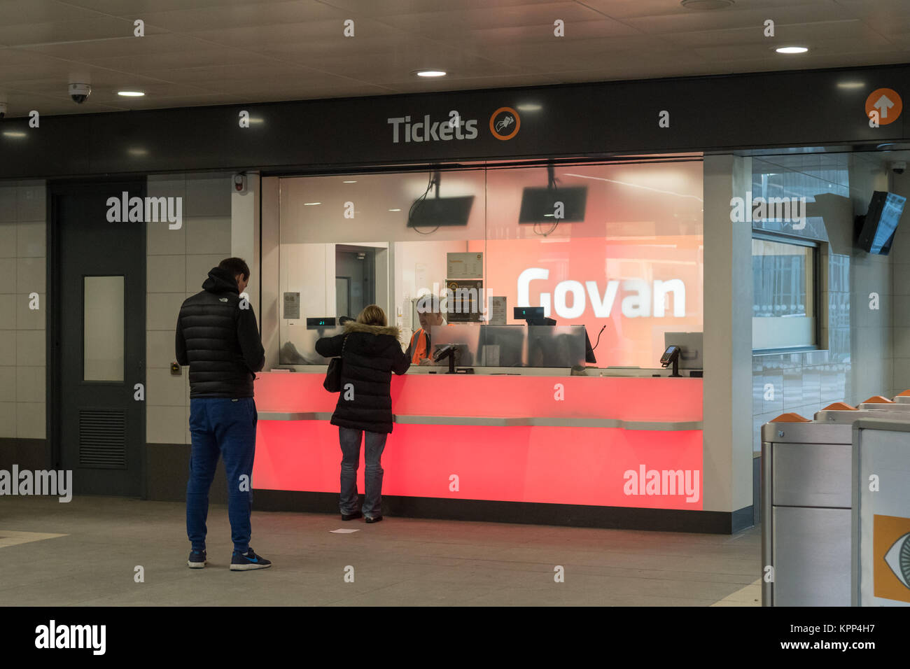 Govan la stazione della metropolitana di Glasgow, Scozia, U Foto Stock