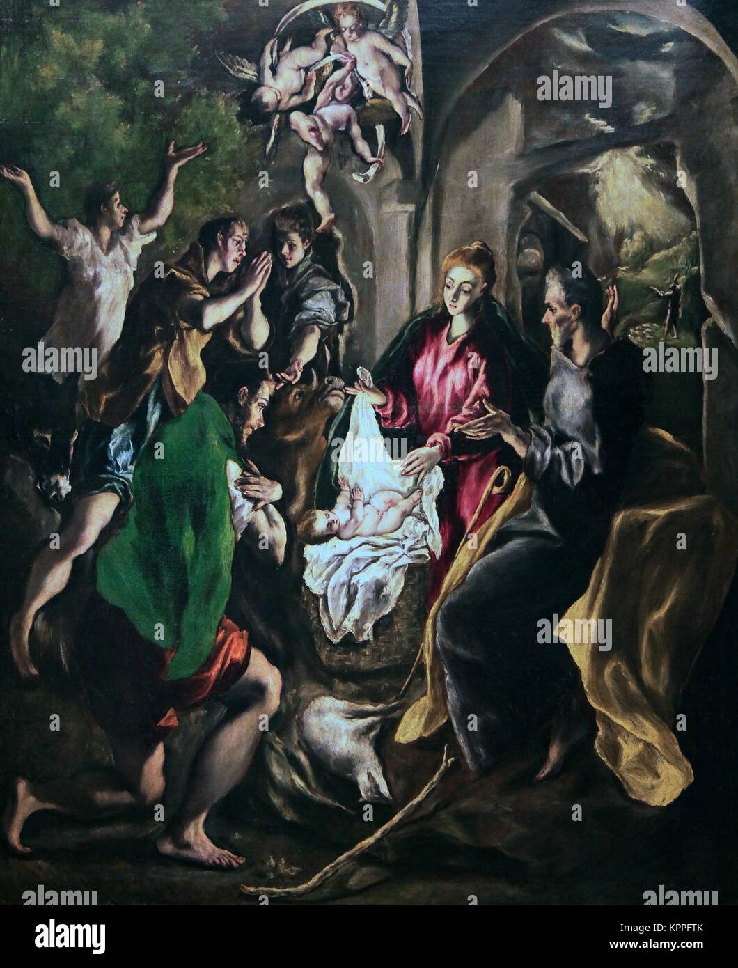El Greco.la Adorazione dei pastori La Adoracion de los Pastores da El Greco. Doménikos Theotokópoulos 'L' greco un pittore in Spagna Foto Stock