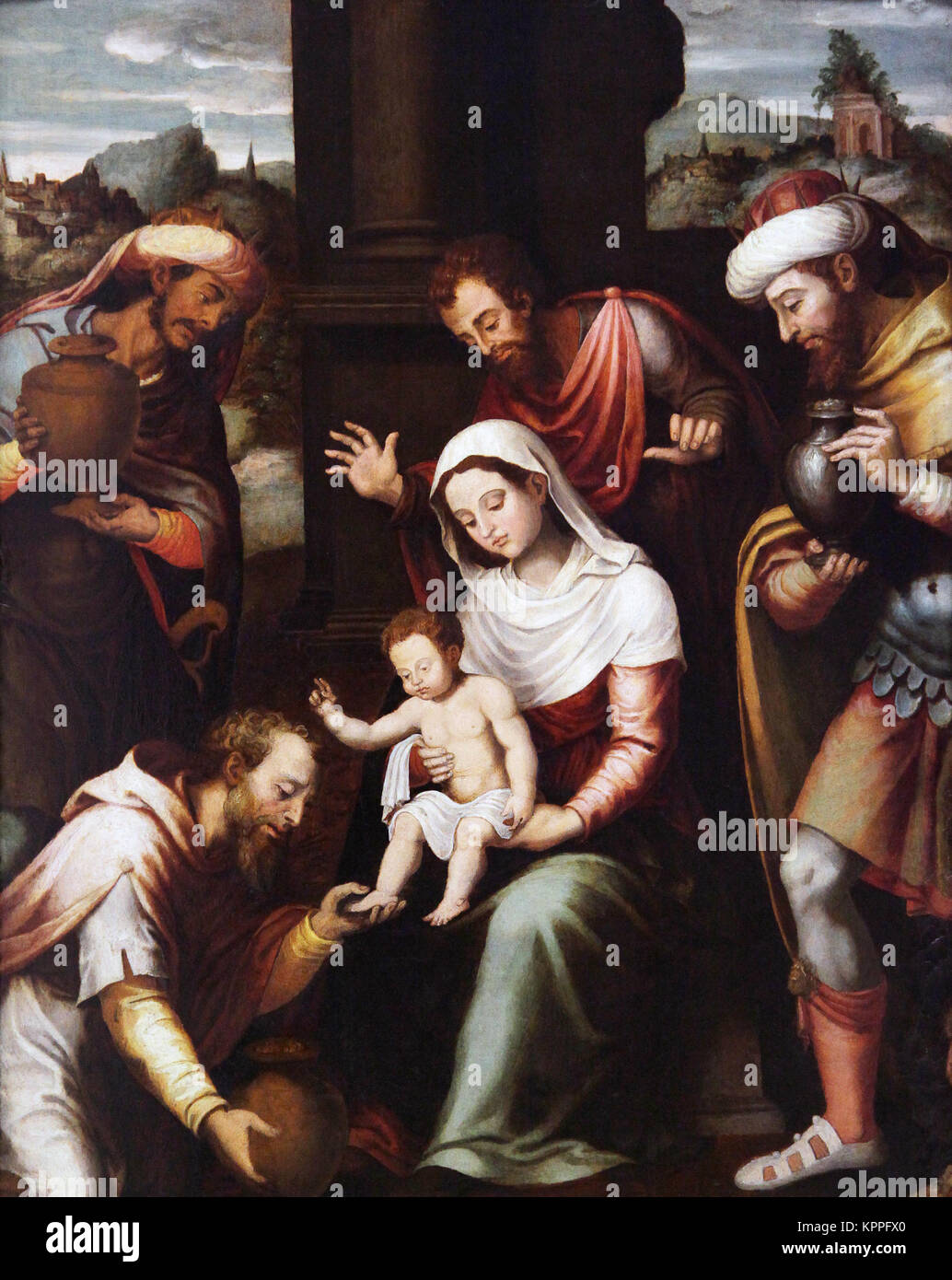 Epifania / Epifania di Vicente Juan Masip aka Joan de Joanes (1507 - 1579) un pittore spagnolo del Rinascimento Foto Stock