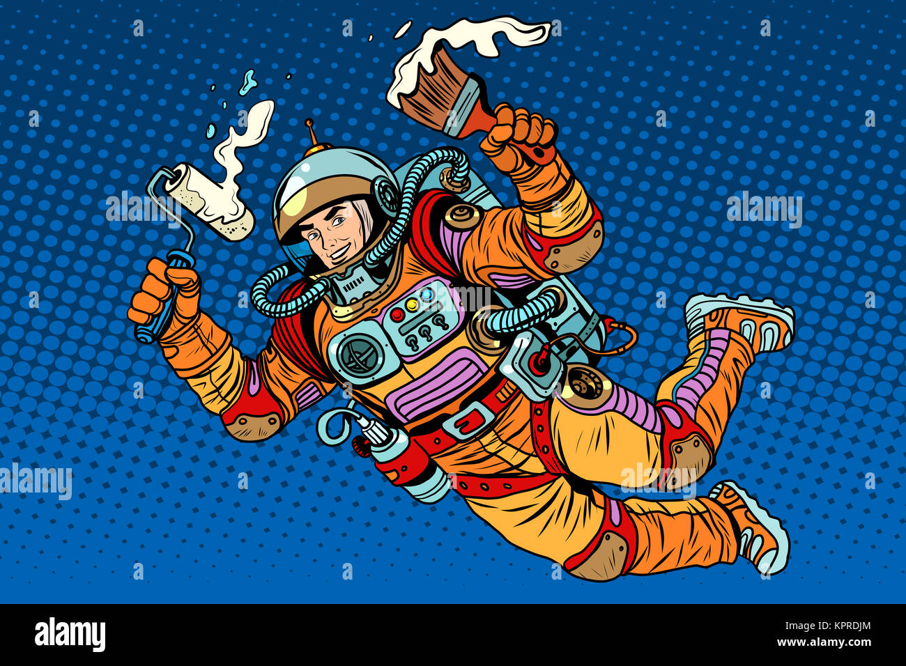 Astronauta con vernice rende la riparazione Foto Stock