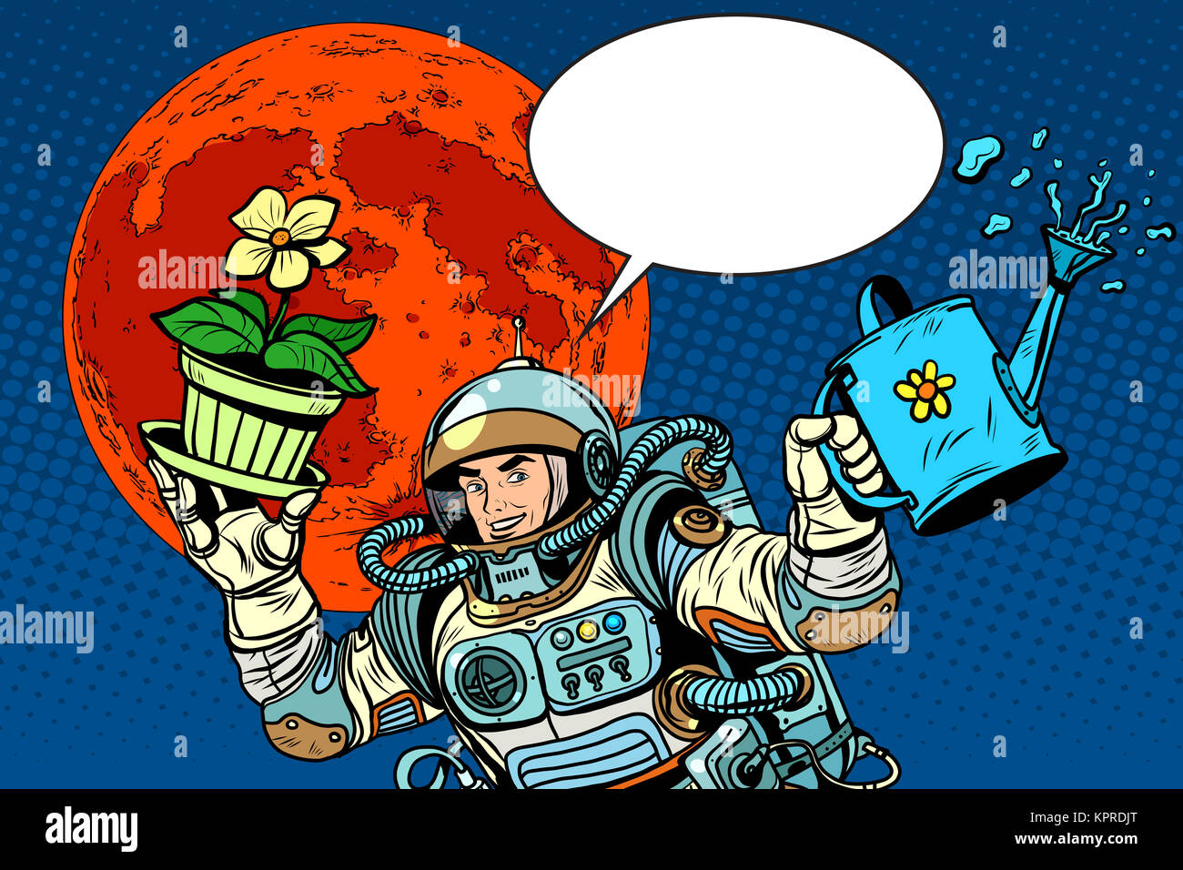 La colonizzazione di Marte astronauta irrigazione delle piante Foto Stock