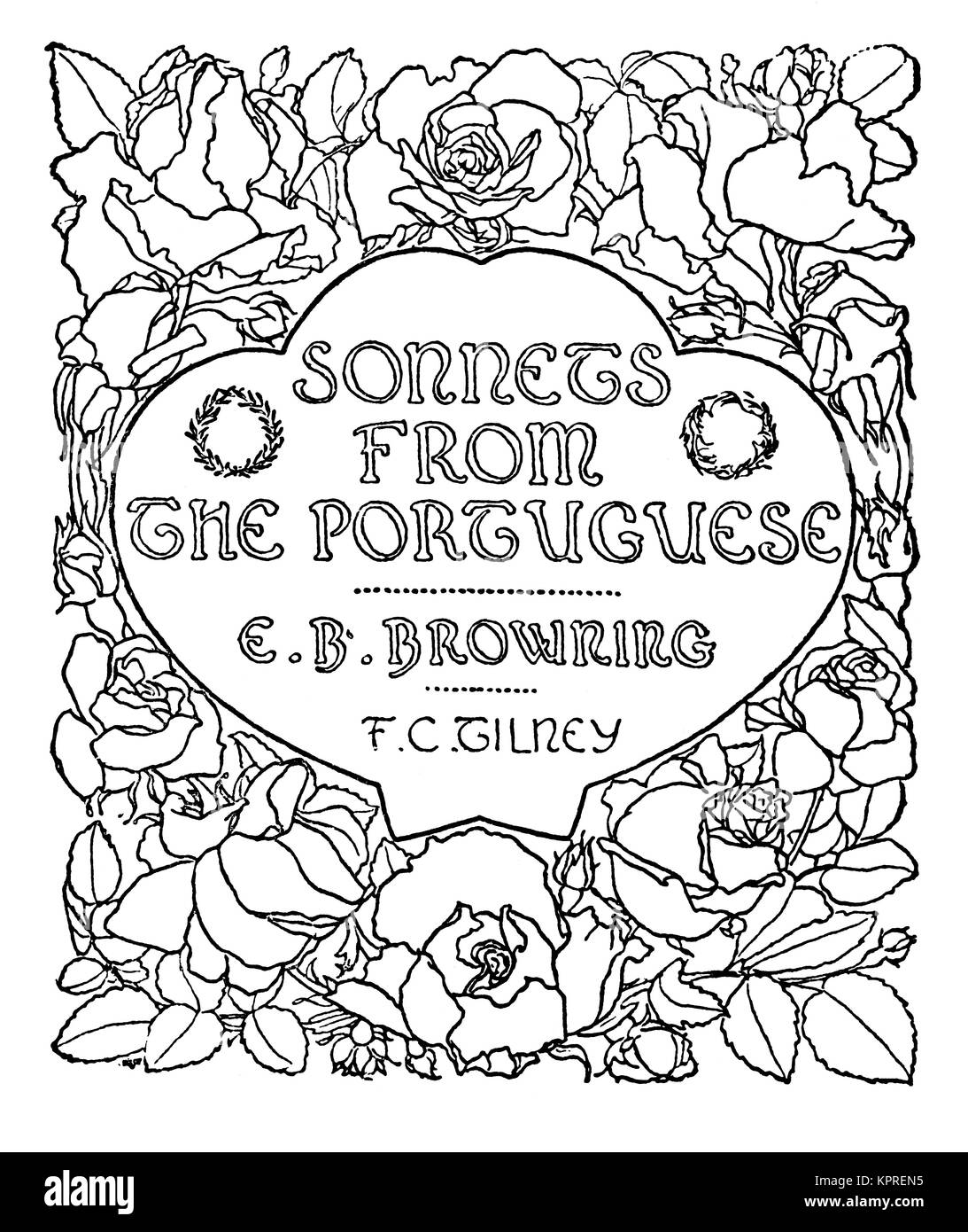 Sonetti dal portoghese, 1894 prenota cover design da artista Federico Colin Tilney dallo Studio Magazine Foto Stock