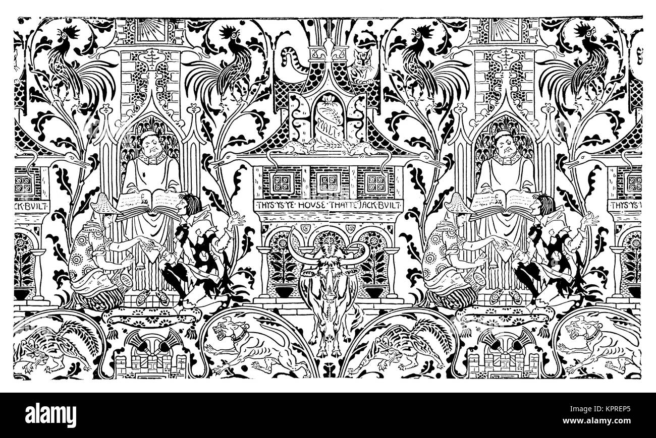 La casa che Jack costruito, nursery wallpaper design da artista e designer Walter gru da 1894 volume 4 della rivista di studio Foto Stock