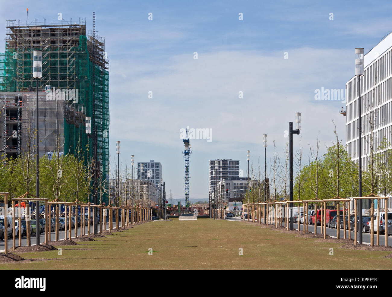 Allee street frankfurter nel nuovo quartiere europaviertel Foto Stock