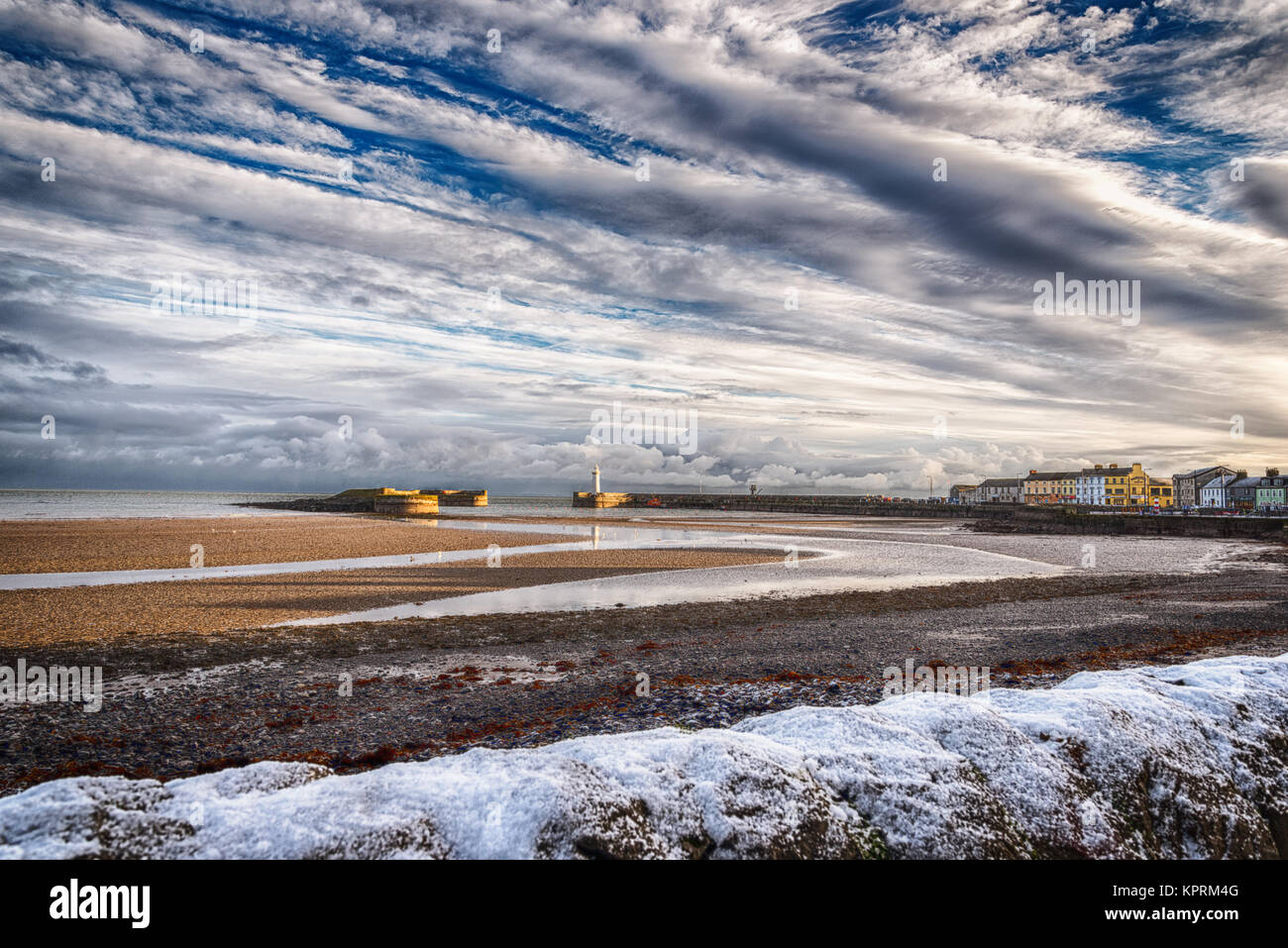 Inverno mattina, Donaghadee porto sul Mare d'Irlanda costa, County Down, Irlanda del Nord Foto Stock