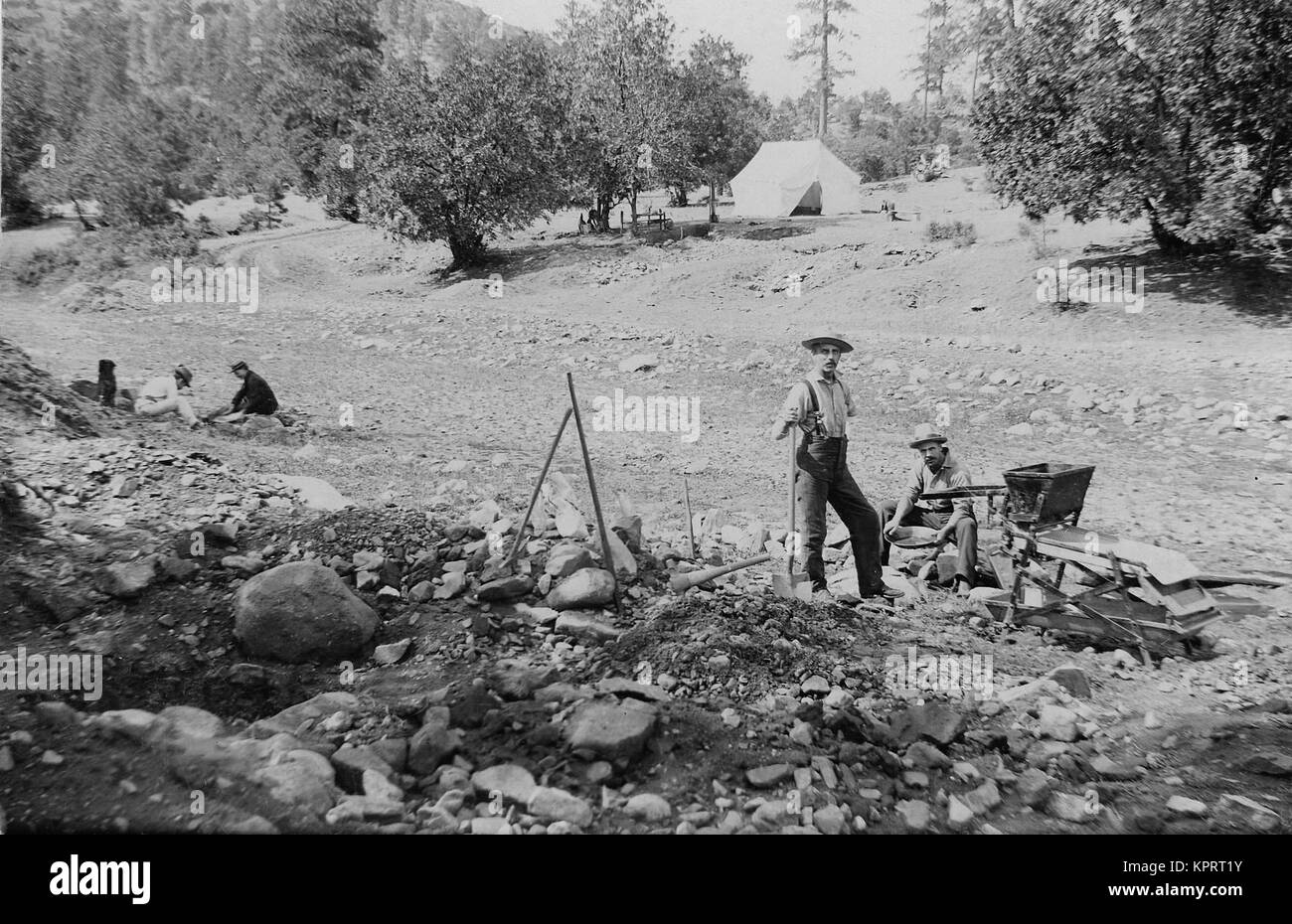 Placer Mining minatori In Prescott, Arizona Territorio Foto Stock