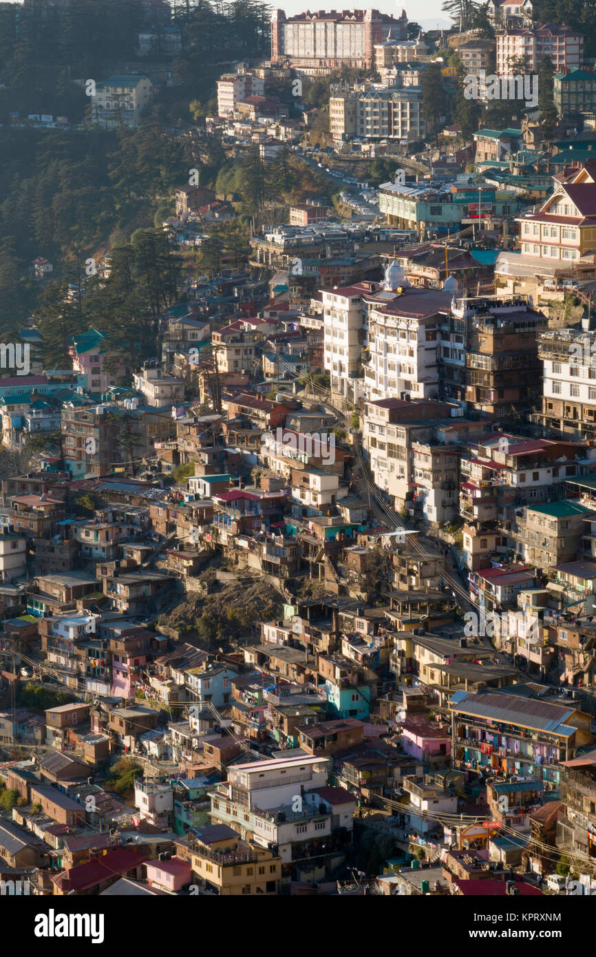 Angolo di alta vista di Shimla, capitale di Himachal Pradesh, India Foto Stock