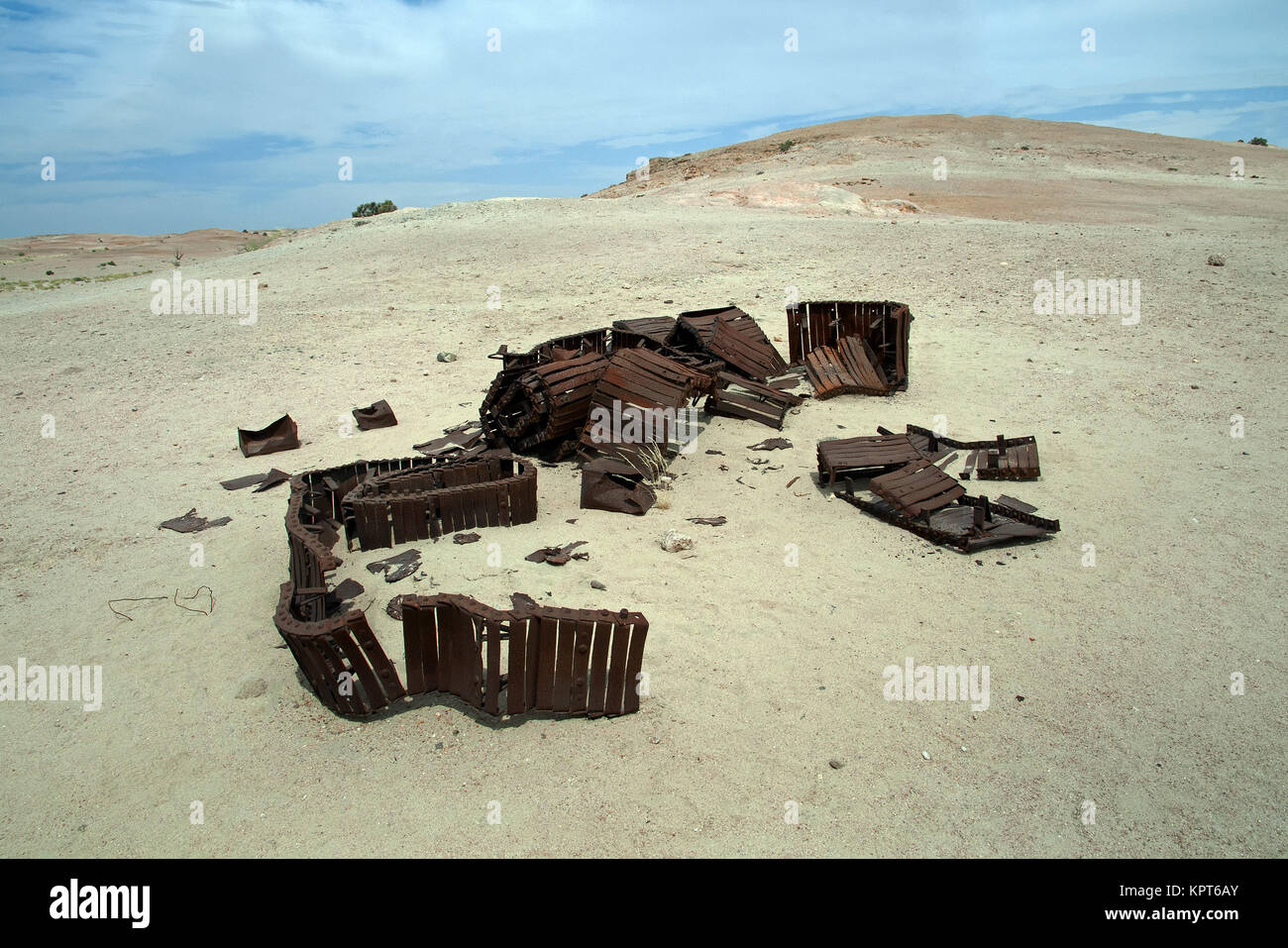 Vecchie catene del serbatoio, Namibia Foto Stock