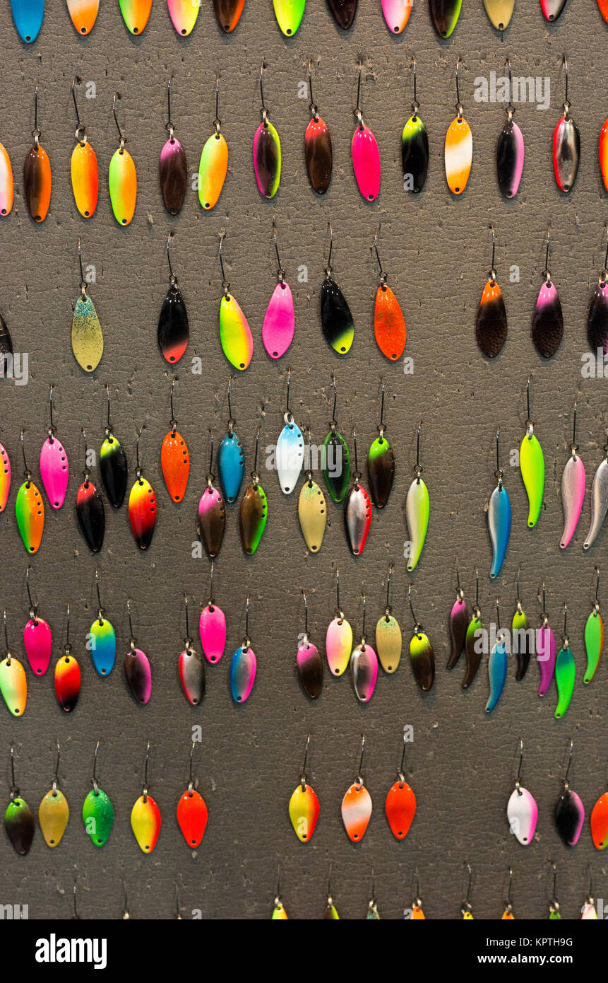 Duro e colorato esche per la cattura di pesci predatori. Esche da pesca. Foto Stock