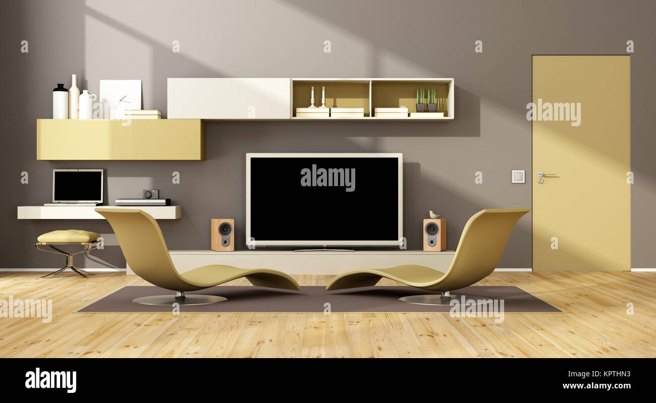 Lounge contemporaneo con TV Foto Stock