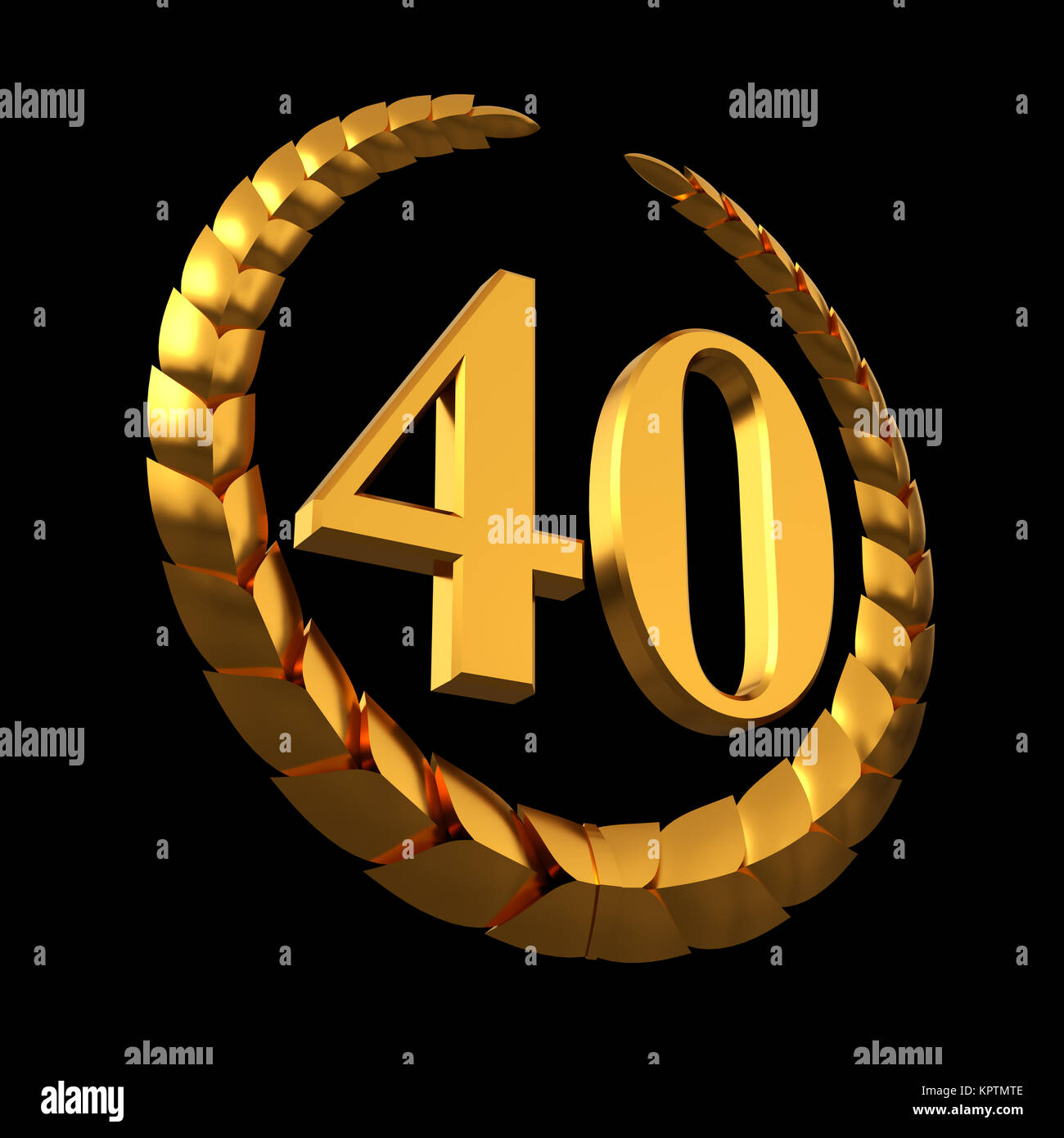 Anniversario Golden corona di alloro e numero 40 su sfondo nero Foto Stock