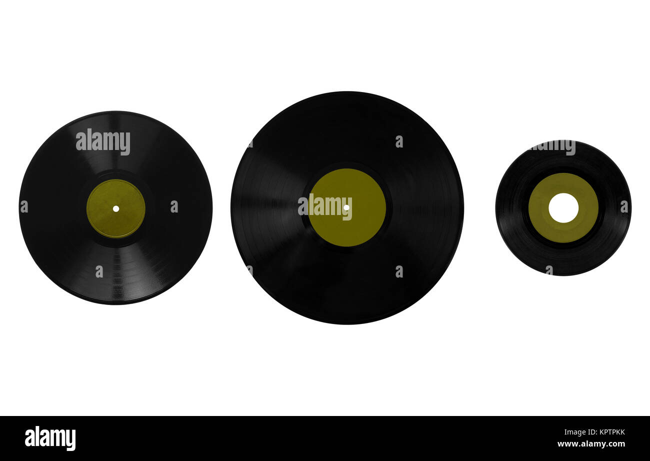 Il confronto delle dimensioni di molti analogici di supporti di  registrazione per la musica. Da sinistra a destra: gommalacca registrare 78  rpm, vinile 33 giri/min e 45 rpm - etichetta verde Foto stock - Alamy