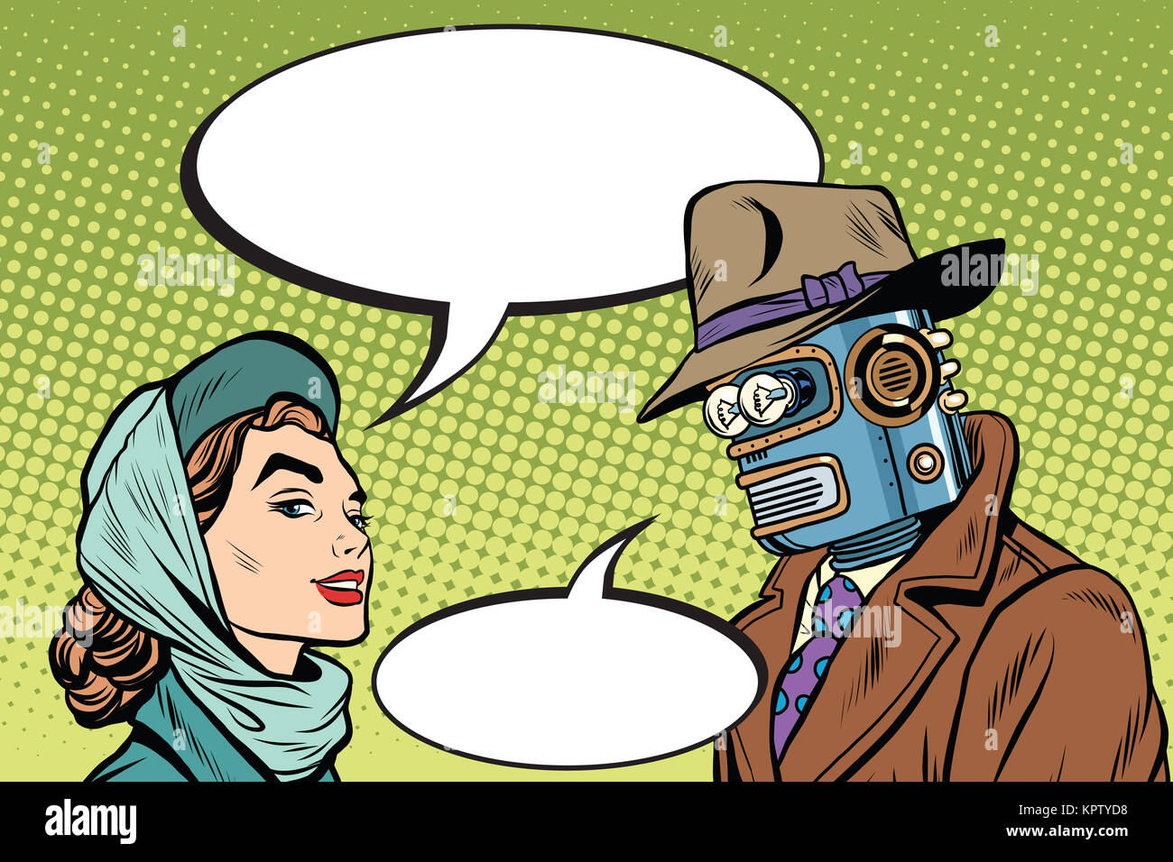 Giovane uomo e robot bella donna Foto Stock