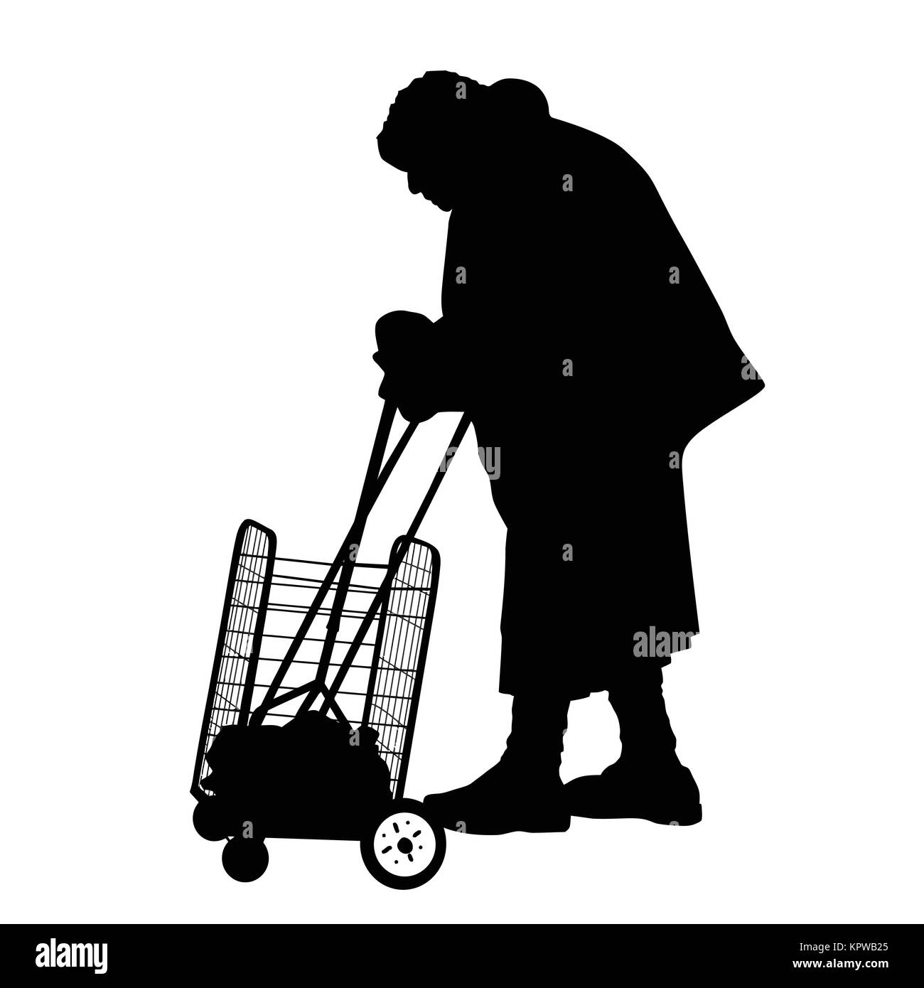 Silhouette di una vecchia donna su uno sfondo bianco, illustrazione vettoriale Illustrazione Vettoriale