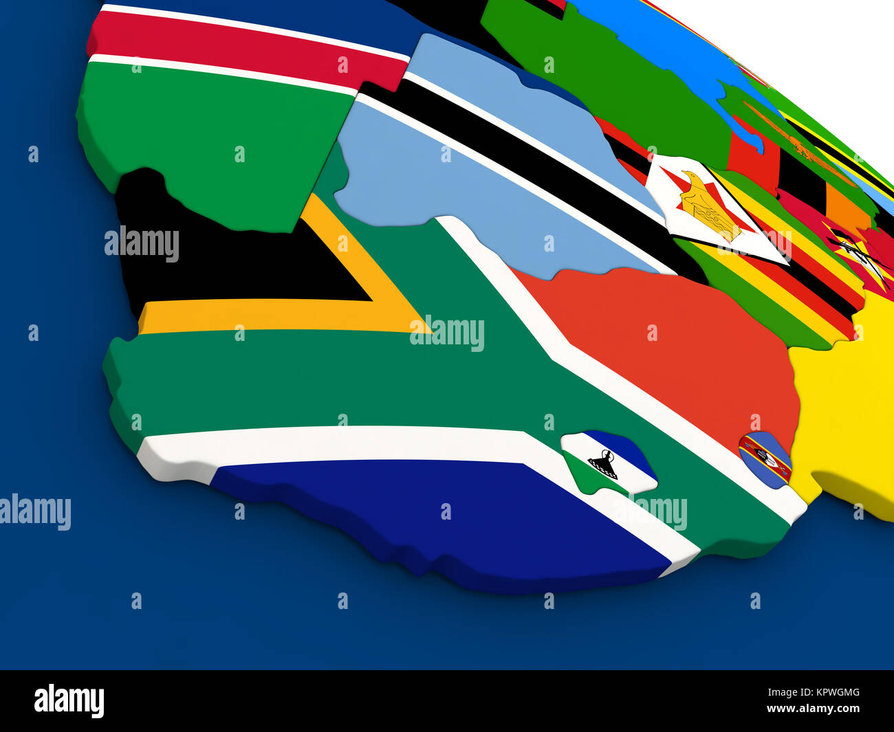 Sud Africa sul globo terrestre con bandiere Foto Stock
