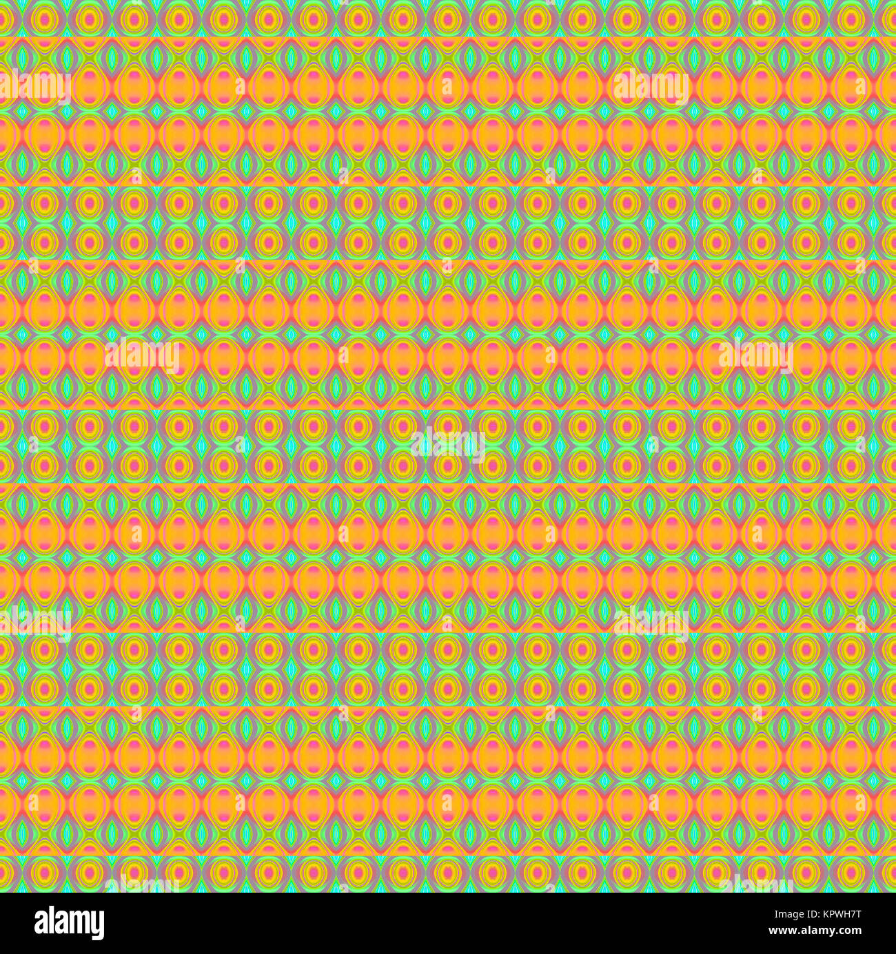 Geometrica astratta sfondo senza giunture. Ampia ellissi e cerchi di pattern, giallo arancio, magenta e verde menta con contorni viola. Foto Stock