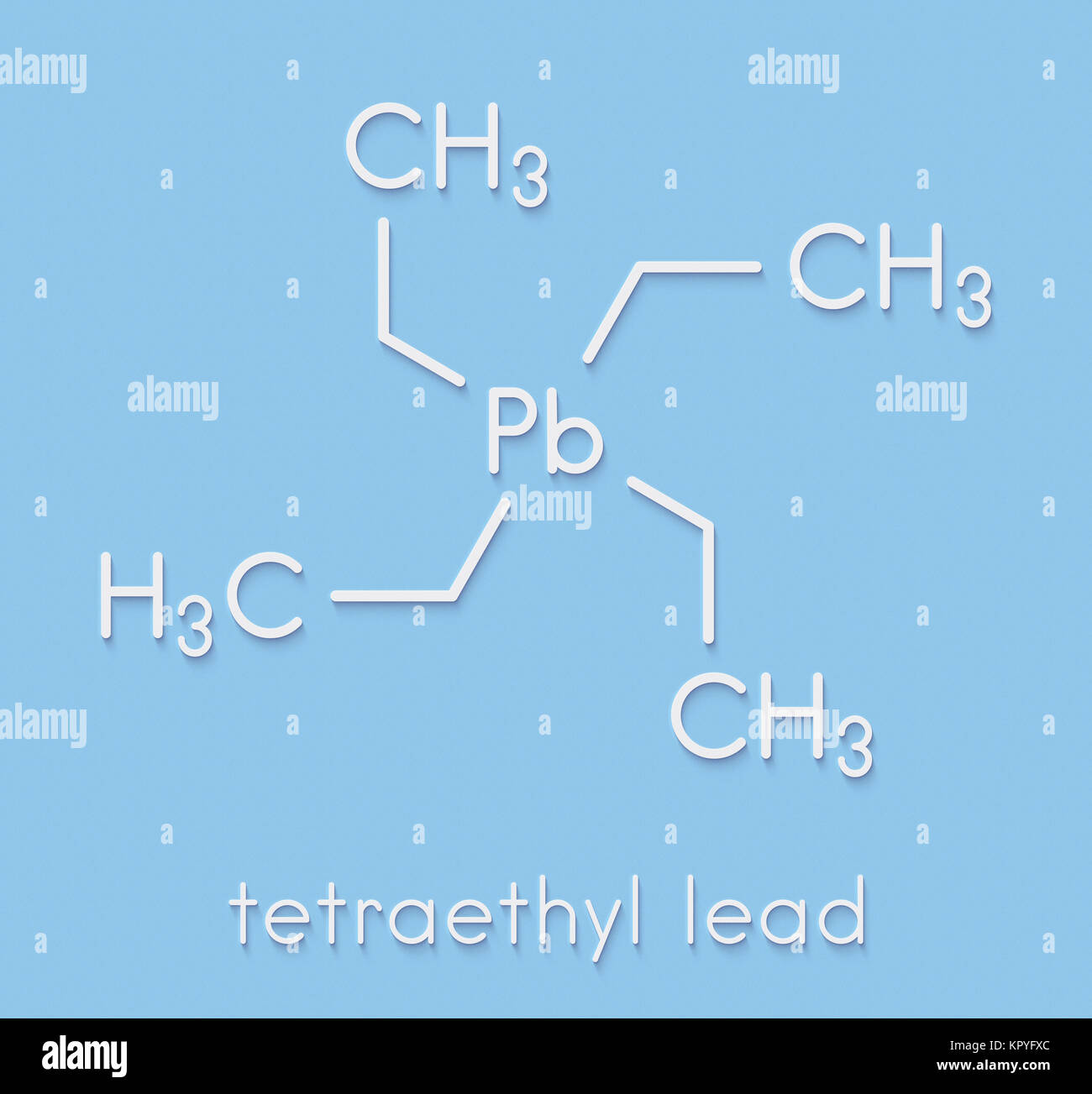 Tetraethyllead benzina octane booster molecola. Organolead neurotossici composto. Formula di scheletro. Foto Stock