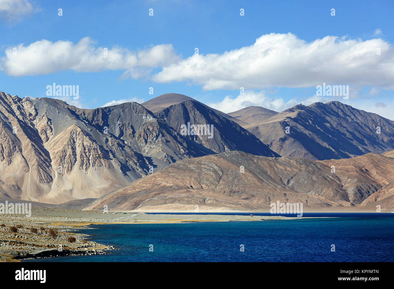 Paesaggio surreale con montagne himalayane a Pangong Tso Salt Lake, Ladakh, Jammu e Kashmir in India. Foto Stock