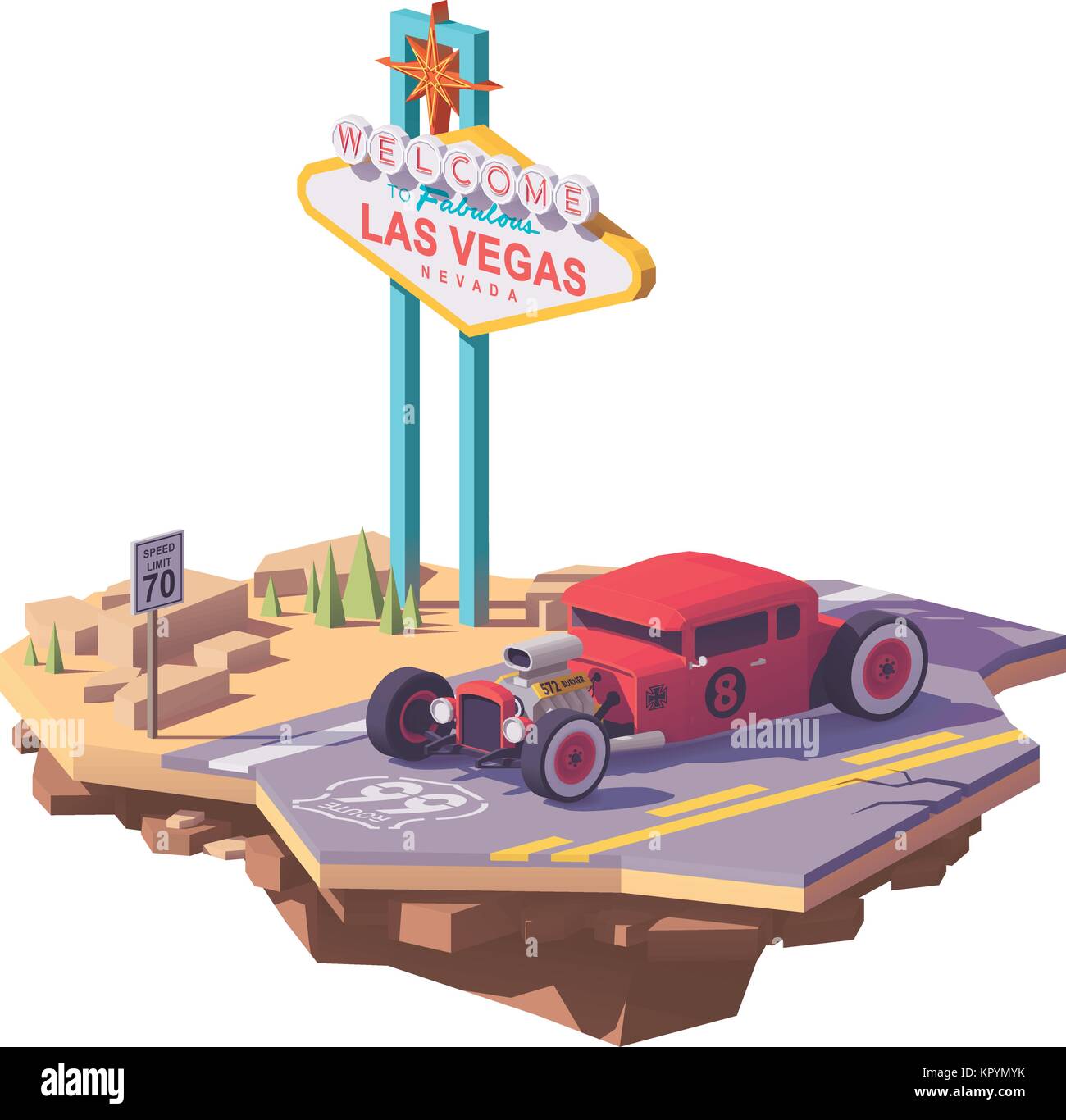 Vettore low poly classico hot rod car Illustrazione Vettoriale