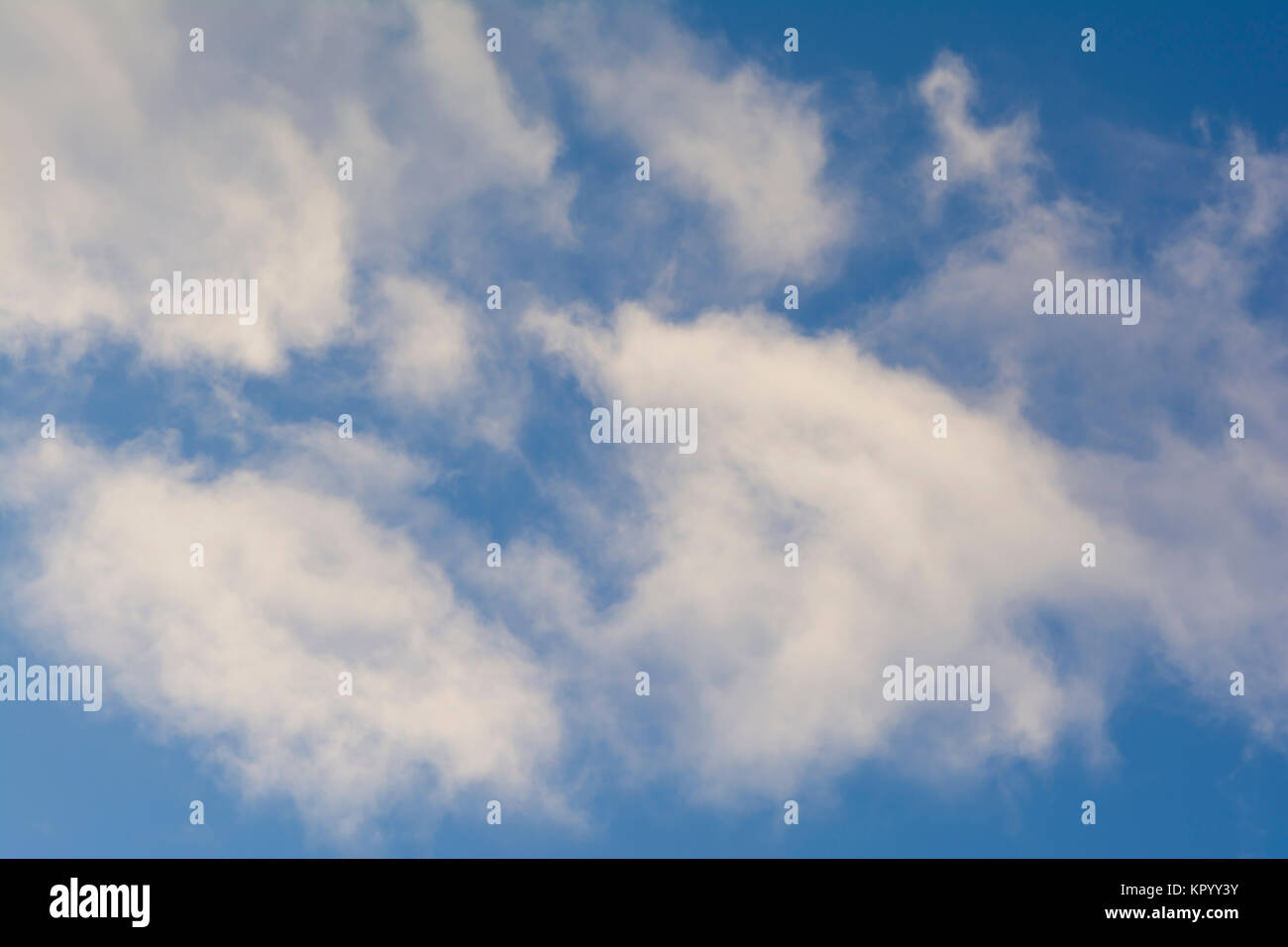 Wispy nuvole bianche contro un cielo blu. Adatto per forme astratte possono essere utilizzati come sfondi Foto Stock