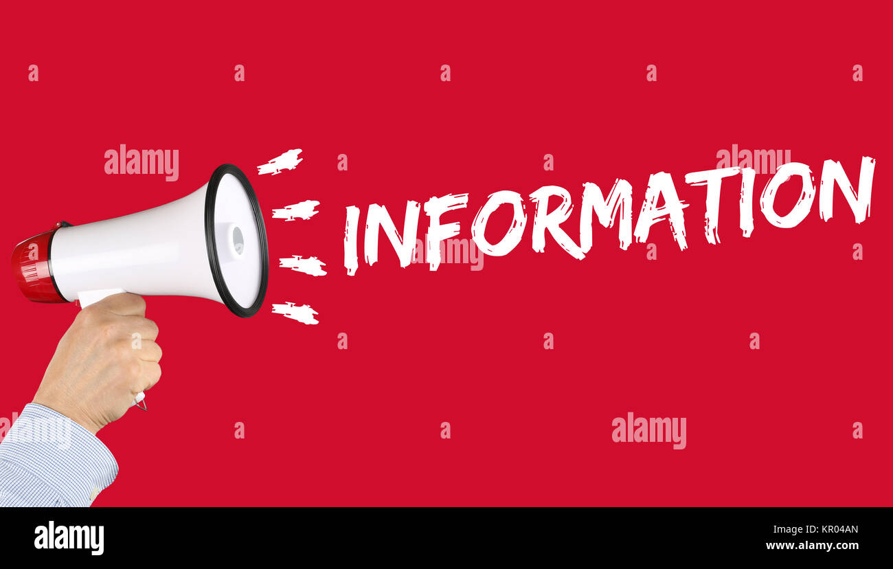 Informazioni info info informazioni messaggio news news concetto di megafon Foto Stock