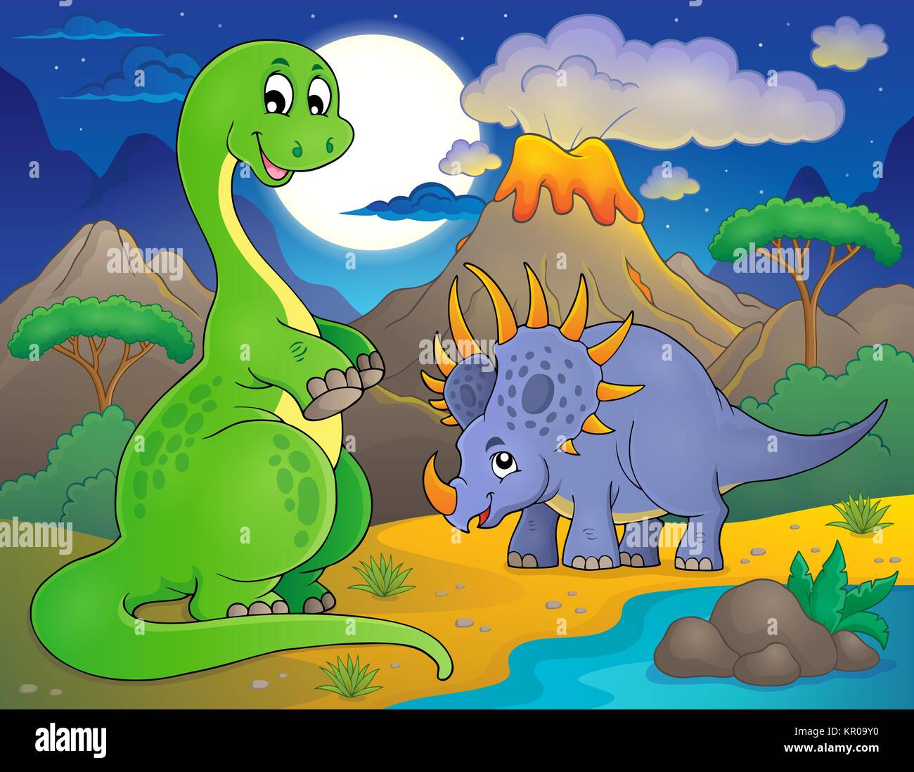 Paesaggio notturno con tema Dinosaur 7 Foto Stock