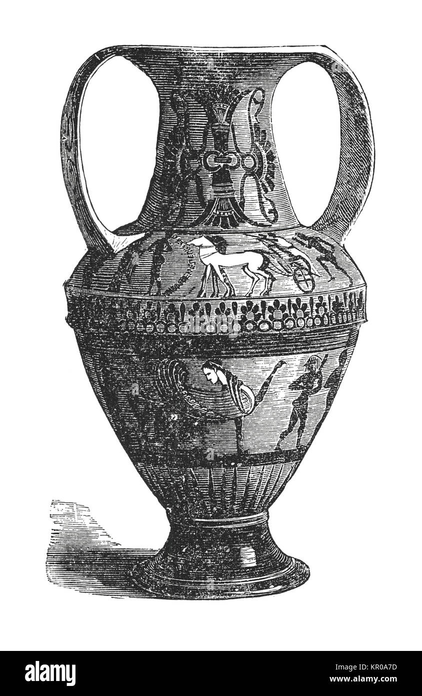 Antico ornata vaso greco (incisione dal XIX secolo) Foto Stock