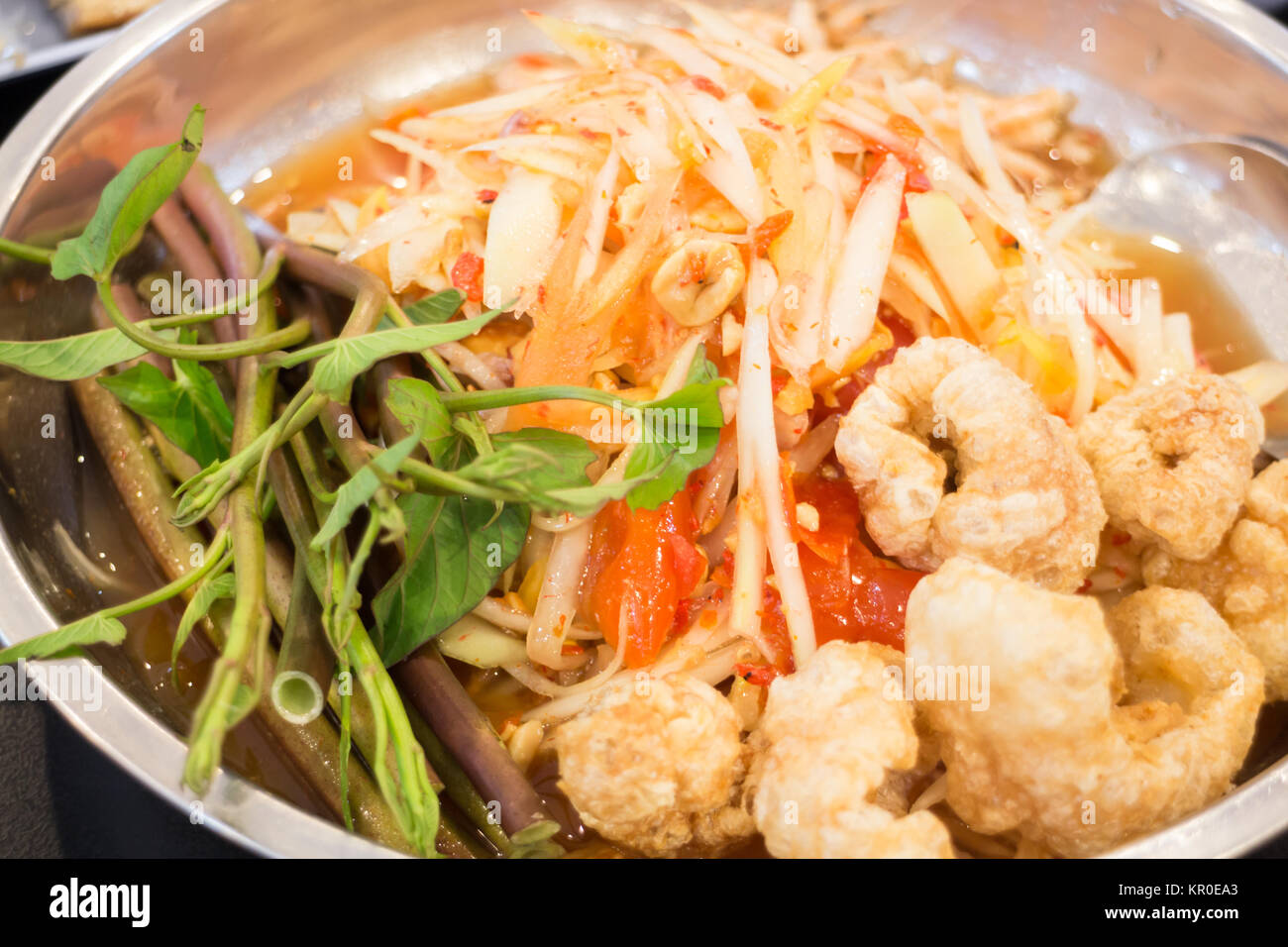 Set di papaia insalata piccante pasto Foto Stock