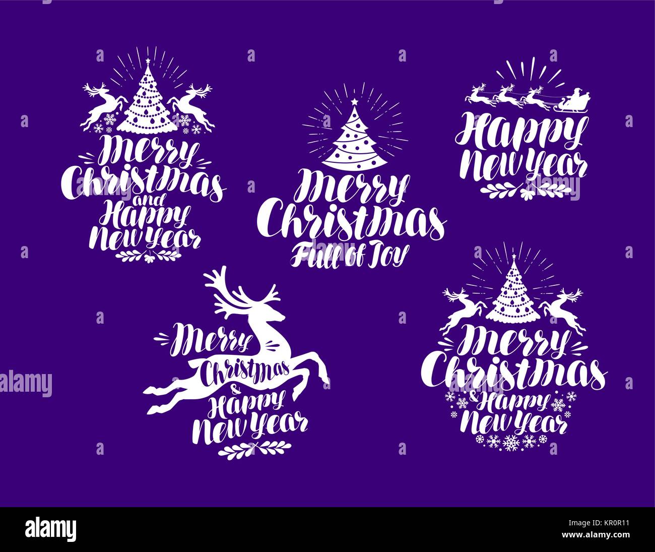 Natale e Anno Nuovo logo o etichetta. Xmas disegno tipografica. Lettering illustrazione vettoriale Illustrazione Vettoriale