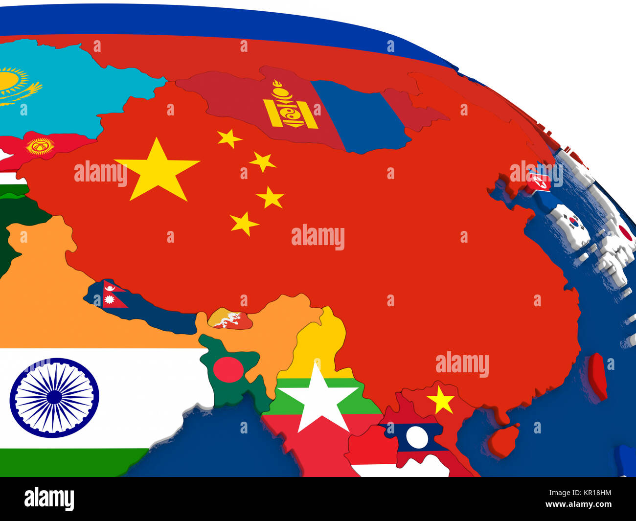 La Cina sulla mappa in 3D con le bandiere Foto Stock