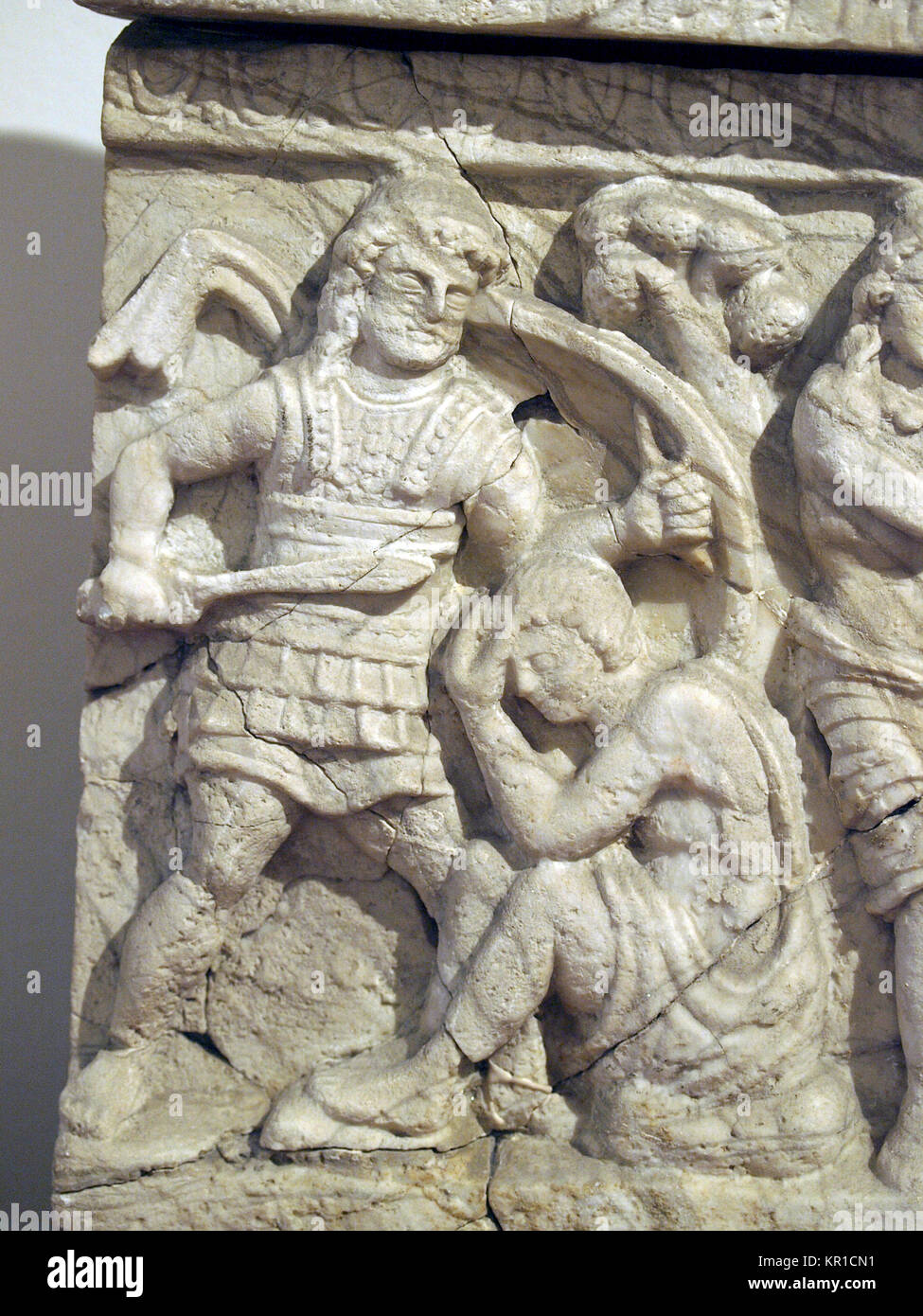 Dettaglio dei guerrieri dagli Etruschi urna cineraria Foto Stock